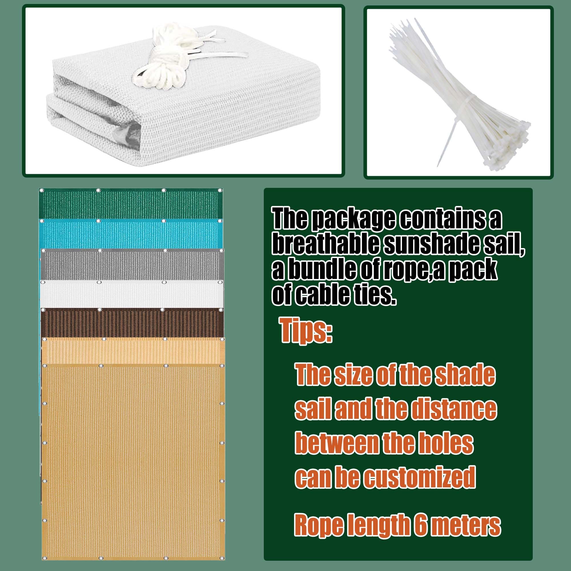 Voile Ombrage 2.4 x 7 m Vent et Perméable à l'eau Toile d'ombrage Jardin Exterieur avec Œillets Plusieurs Tailles pour Jardin, Terrasse, Balcon, Camping, Pergola, Jaune Sable