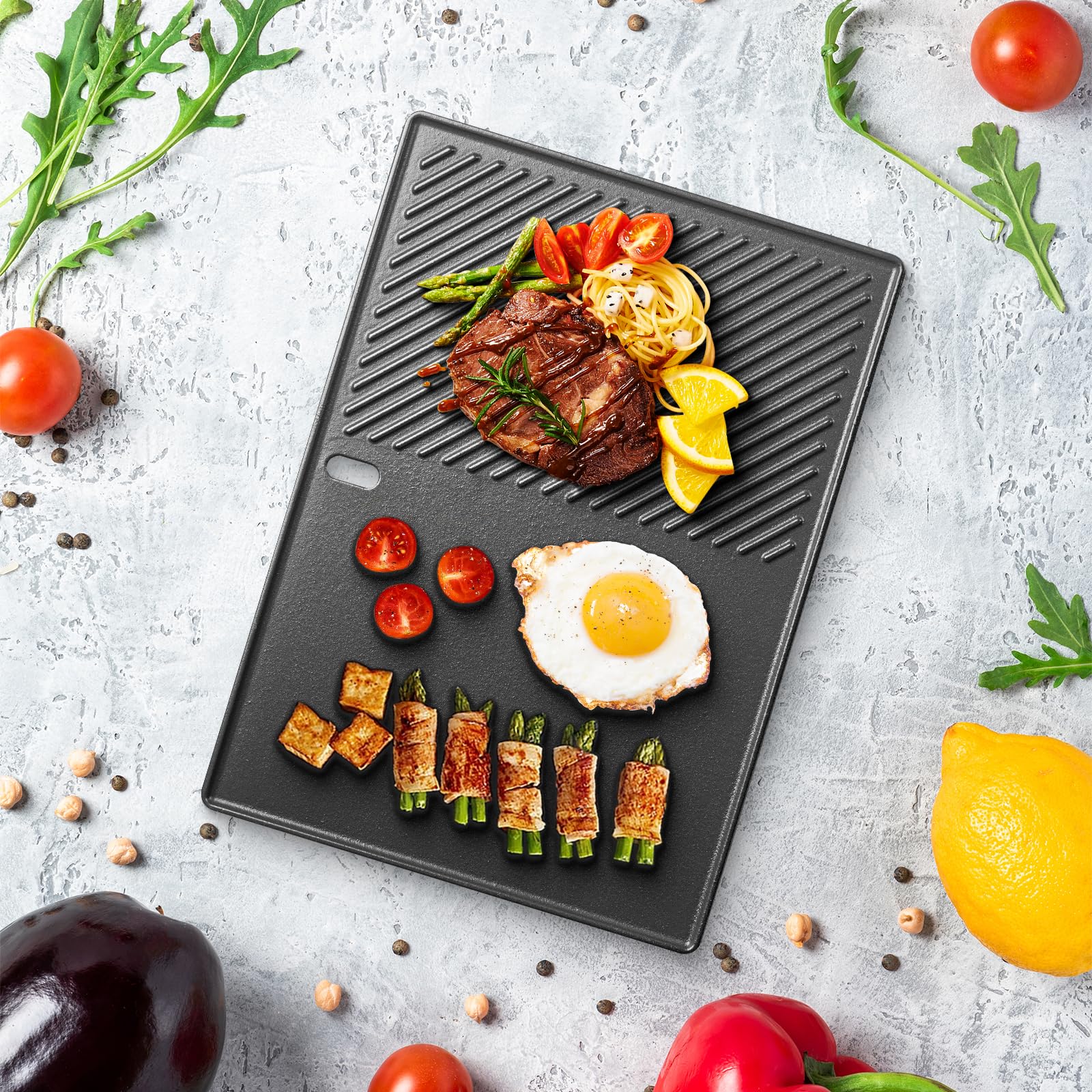 Plaque de cuisson en fonte 43,5 x 32 cm - Pièce de rechange pour barbecue à gaz Landmann Triton 3 et 4 brûleurs, Enders Broil King Baron/Monroe PRO 4, Enders Boston 6 - Poêle à gril pour Landmann