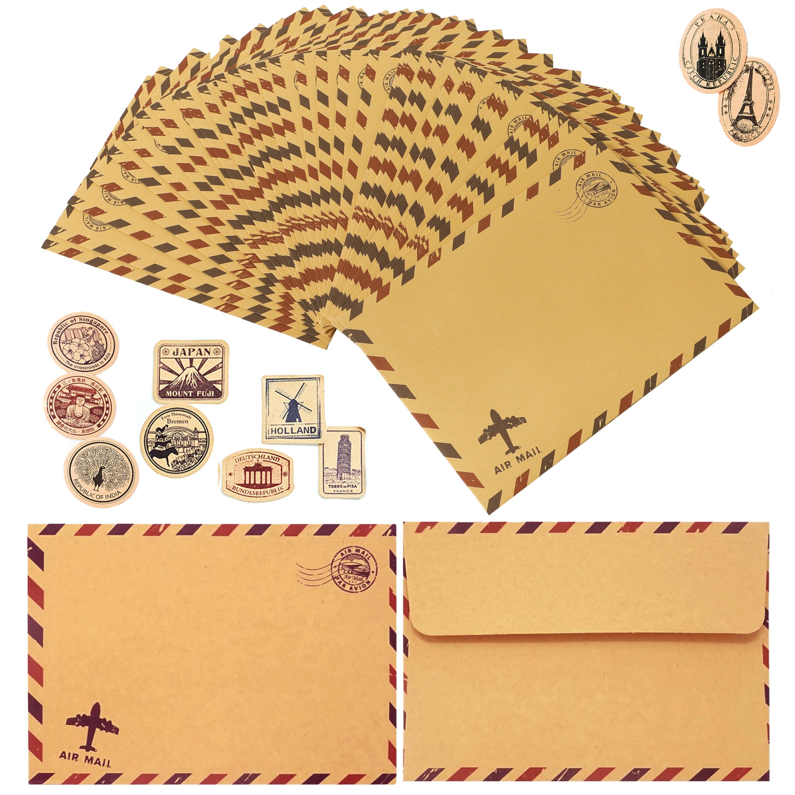 Amazon | akindou ヴィンテージ調 エアメール 封筒 40枚 封かんシール