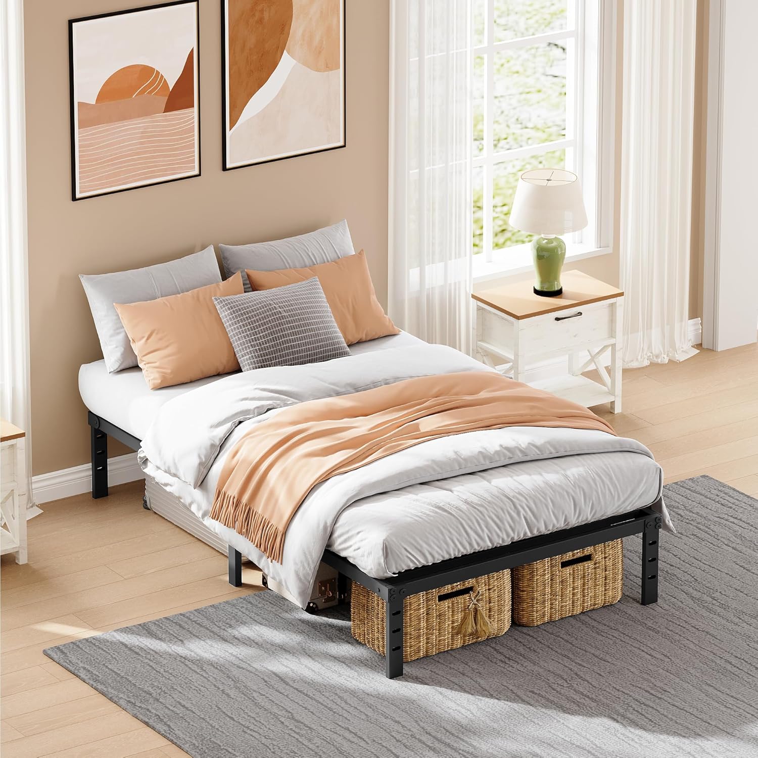 14 Inch Metal Bed Frame Twin Size, Heavy Duty Mattress Foundation with Underbed Storage Space, Sturdy Steel Slats Support, Easy Assembly, No Box Spring Needed, Black