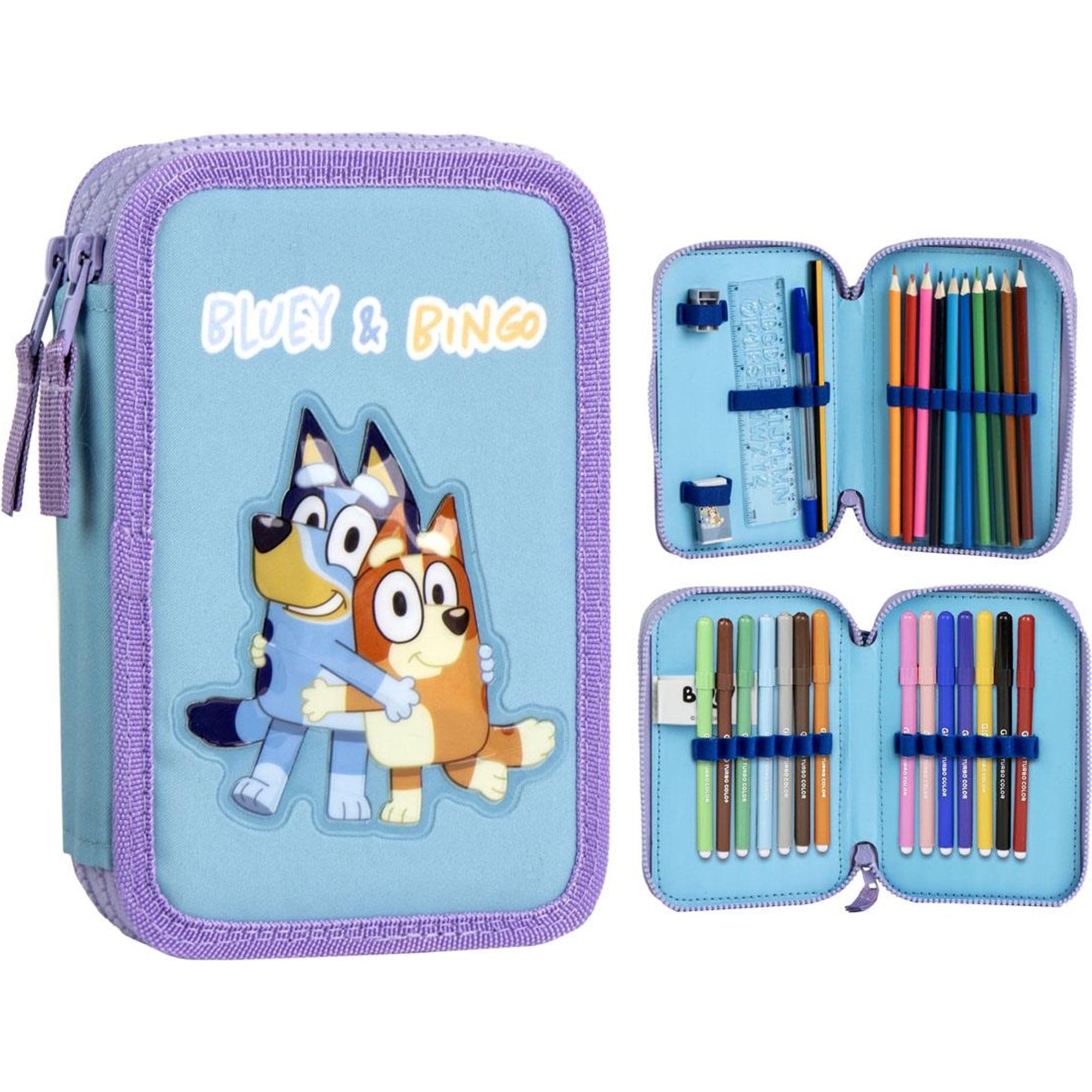 CERDÁ LIFE'S LITTLE MOMENTS Pencil Case with Bluey Accessories with Markers, Pencils and Pens | Complete and Organized Children's School Case, Bluey, 12.5x19.5x4.5 cm, Licence