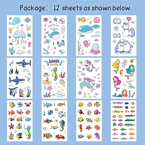Miniatura 2 de 200 tatuajes temporales con temática oceánica para niños, decoración de piscina de playa bajo el mar, suministros de fiesta de cumpleaños, tatuajes