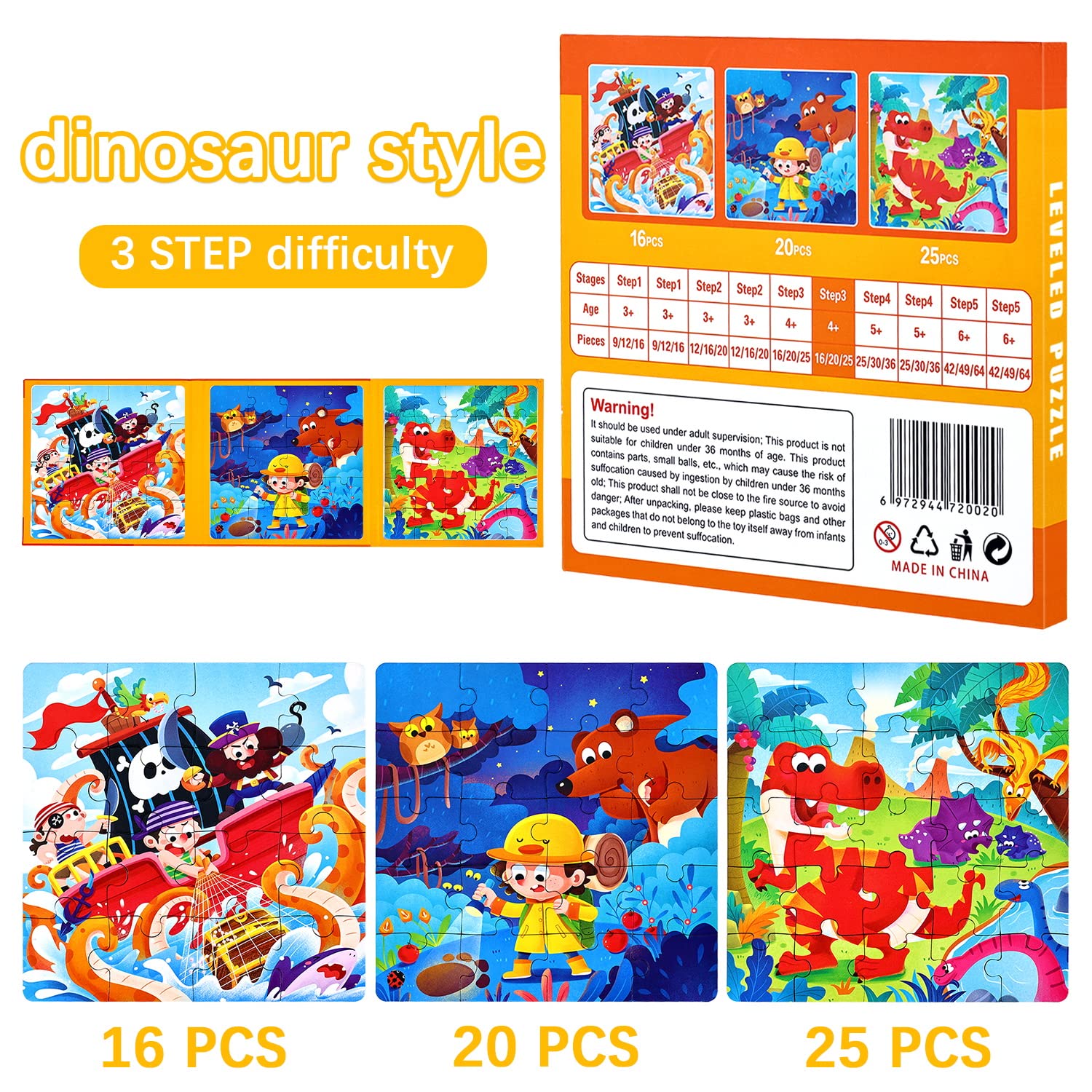 BBLIKE Puzzle Magnetici per Bambini dai 3 Anni in su, Puzzle 3-in-1, Puzzle con Animali Libro per Bambini, Giochi da Viaggio Giocattoli per Bambini di 3 4 5 Anni Ragazzi e Ragazze（Dinosauro）