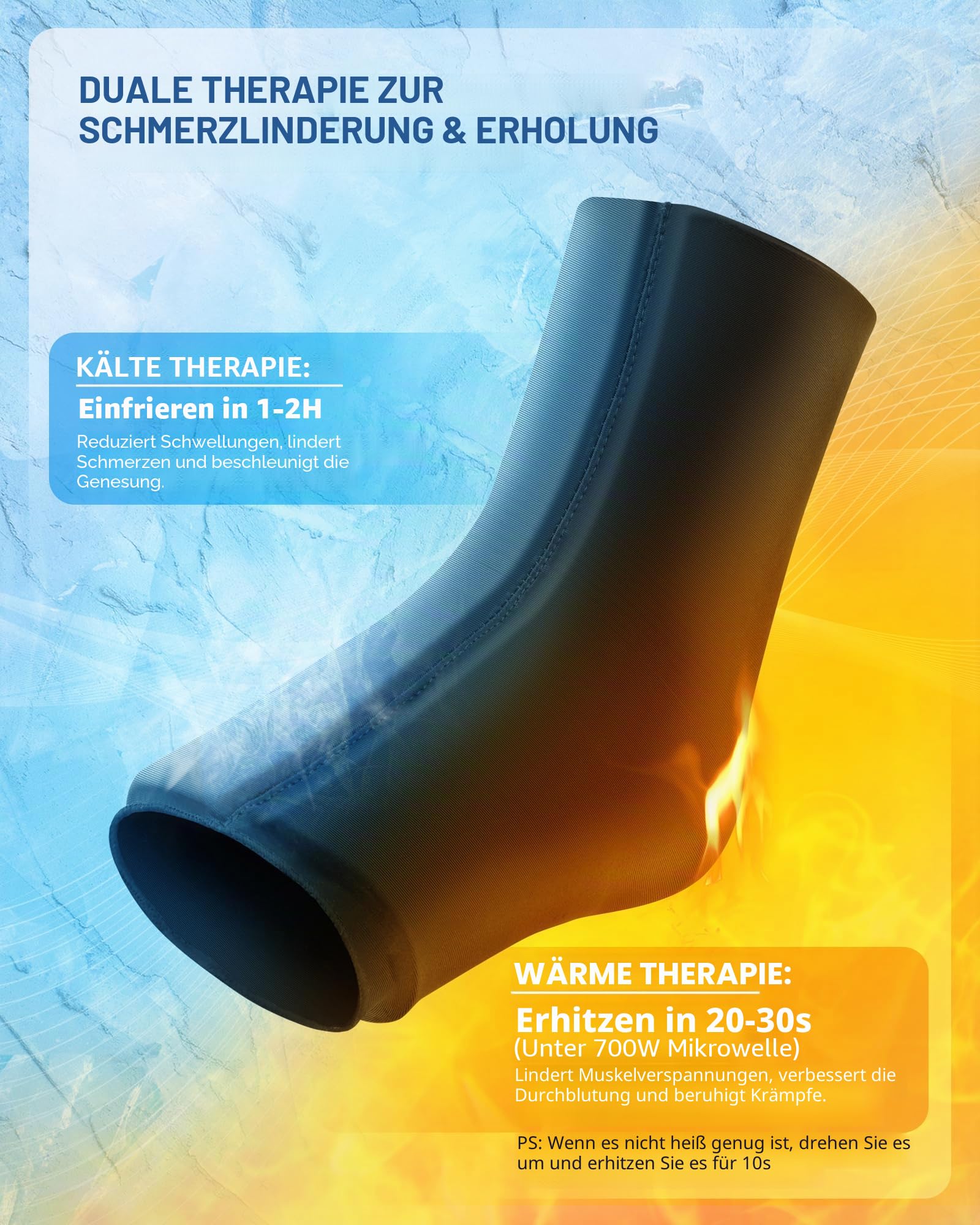 Tolaccea Wiederverwendbare Gel-Knöchel- & Fußkühlmanschette | Flexibles Kältepack für Sportverletzungen | 360° Abdeckung für Wärme- und Kältetherapie | Bequemes Sockendesign(Pack of 1, XL)