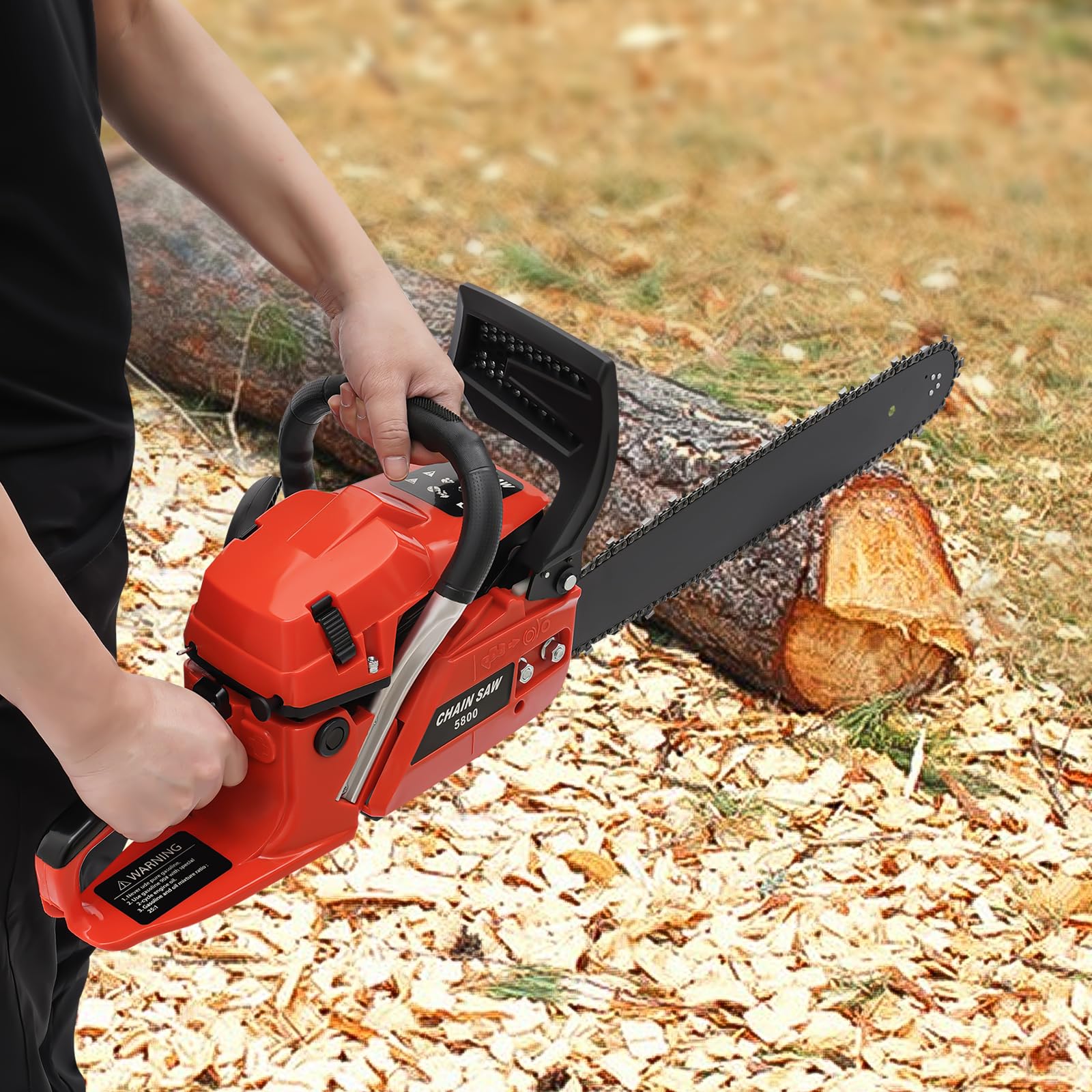Ręczna piła łańcuchowa zasilana benzyną, 50 cm, przenośna akumulatorowa piła łańcuchowa z silnikiem 2-suwowym, do przycinania drzew, czyszczenia podwórka i cięcia drewna opałowego, czerwona