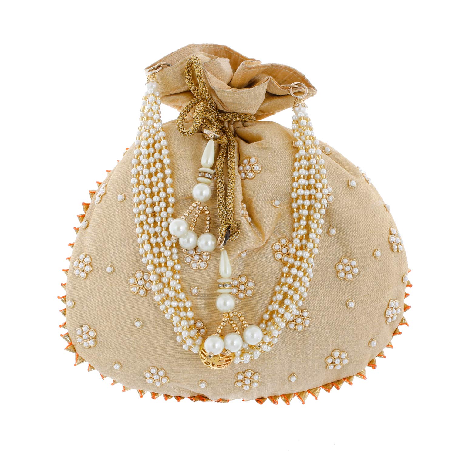 Kuber Industries Ethnic Silk Potli Bags for Shagun Gifting | Ladies Party Purse/Hand Clutch Bags for Women | Batwa Potli Bag for Wedding & Return Gifts | Gold