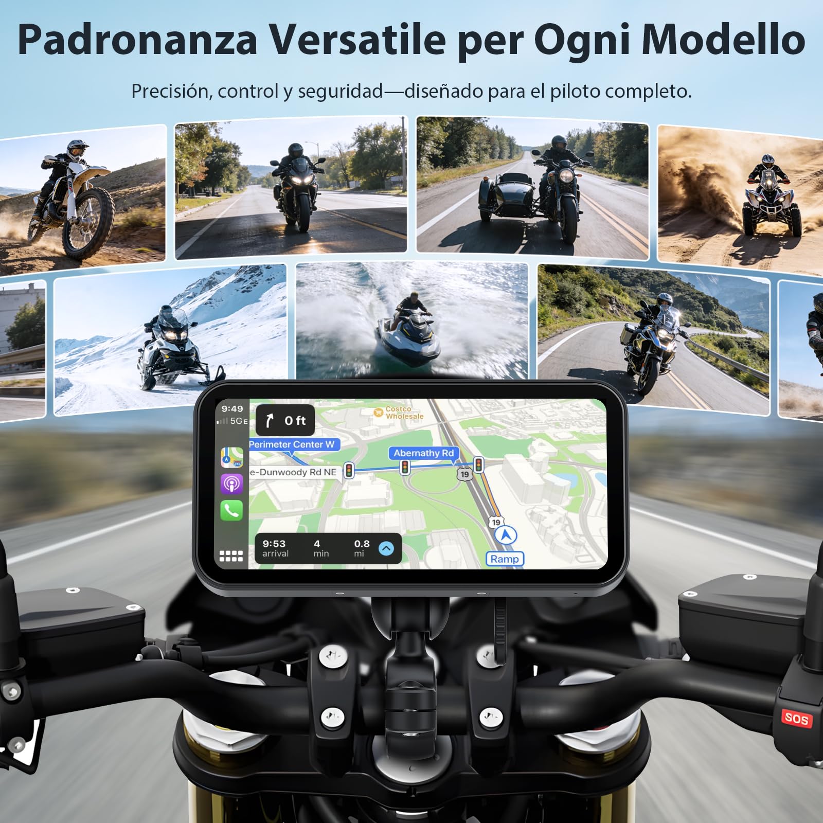 Écran Moto CarPlay 6 Pouces A622, CarPlay et Android Auto sans Fil, Écran Tactile Étanche IP67, TPMS, Double Bluetooth, GPS, Alimentation USB/ACC, Compatible avec Toutes Les Motos