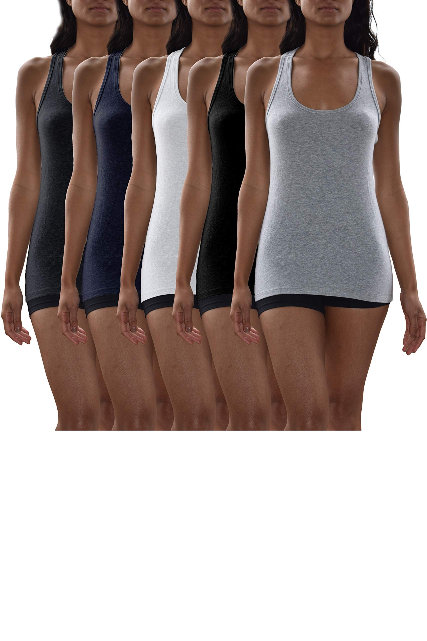 Sexy Basics Camiseta sin mangas de algodón elástica para mujer, varios paquetes y colores