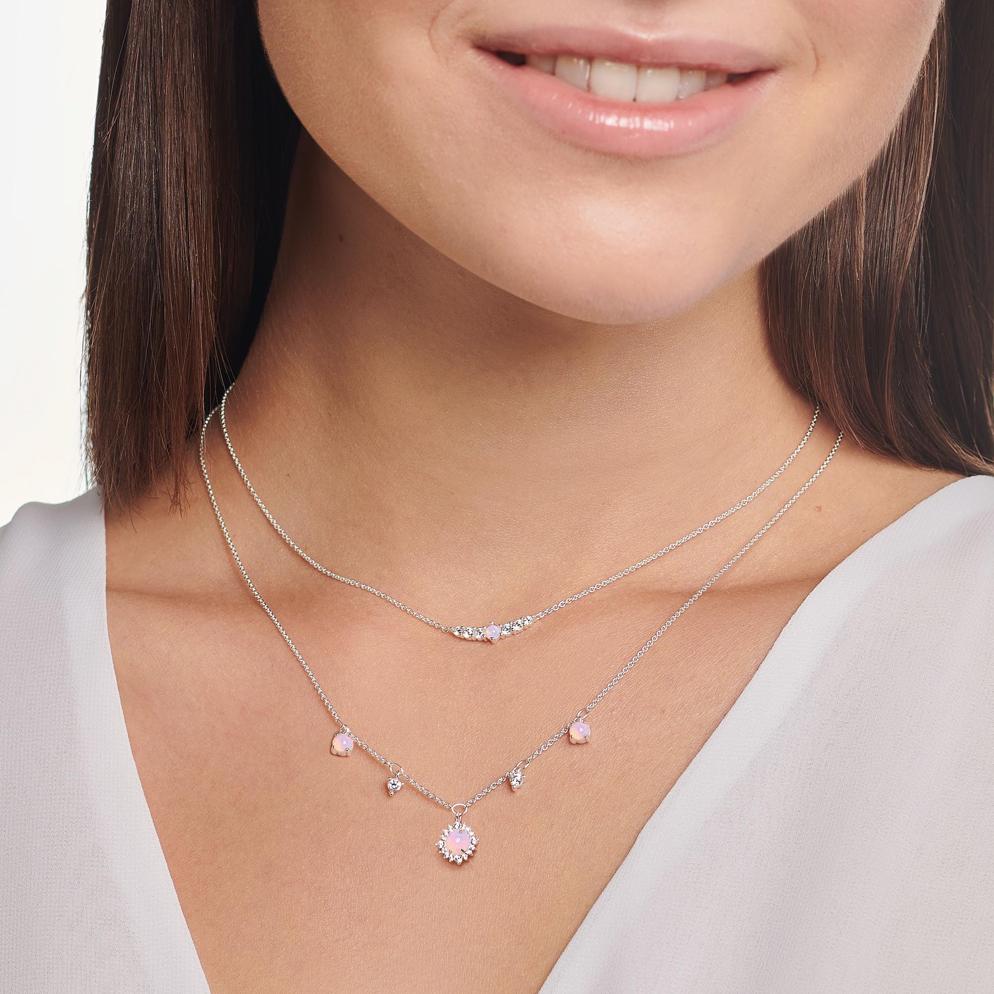 THOMAS SABO Kette Vintage Opal-Imitation rosa schimmernd 925 Sterlingsilber