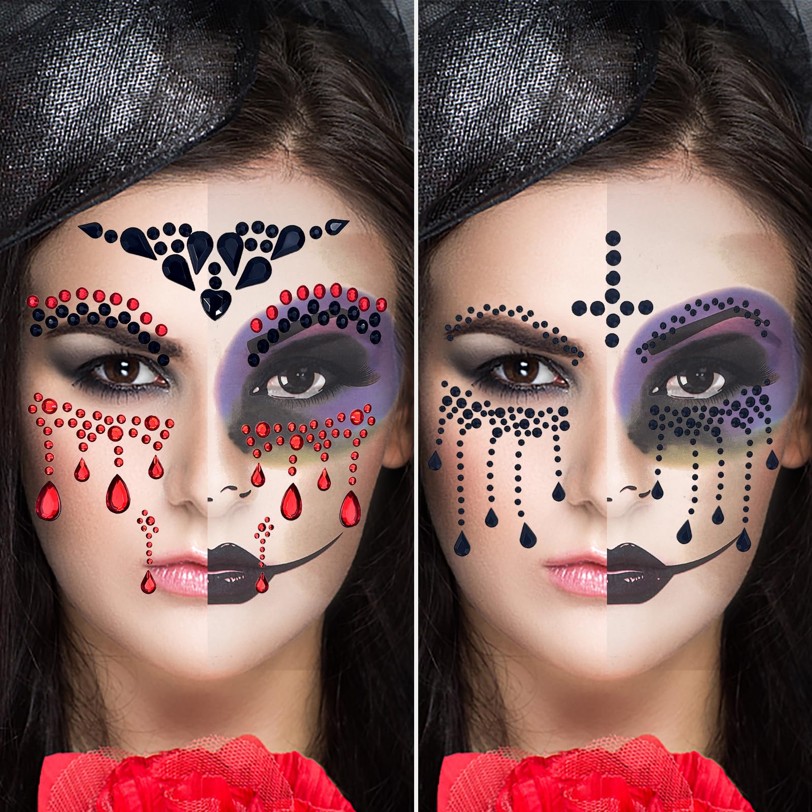 Day of Dead 2 Sets Halloween Skull Face Jewels Tattoo Stickers