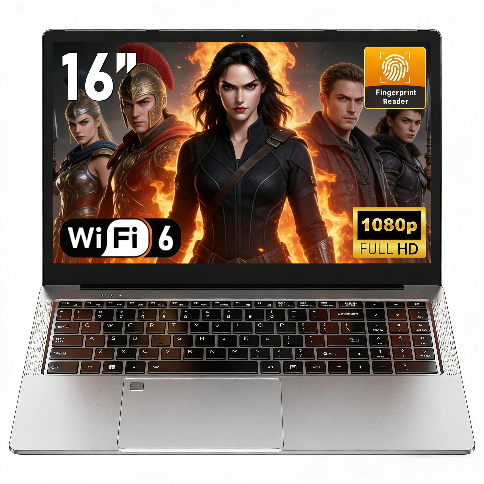 NAIKLULU 16 Pollici Computer Portatile Gaming Processore R7 5825U (2,0 a 4,5 GHz), 16GB RAM 1TB SSD Pc Gaming Portatile Laptop, Tastiera Retroilluminata, Sblocco Tramite Impronta Digitale, Tipo-C