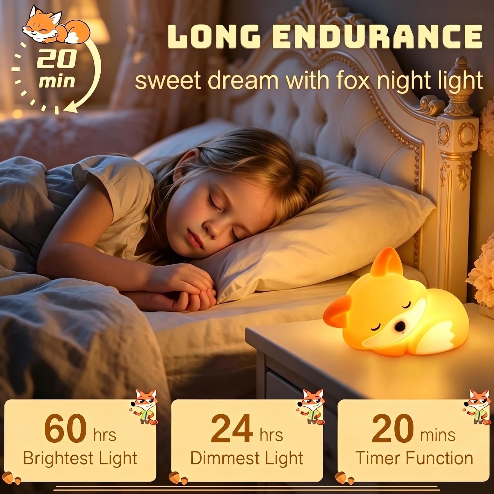 YR YRHH-PET Süßes Fuchs-Geschenk Nachtlicht, lustige Fuchslampe, wiederaufladbar, Squishy, dimmbar, seltsames Nachtlicht, LED-Neuheit, Tier, niedliches Zeug, Raum-Dekor, Silikon-Touch, Fuchs für Baby