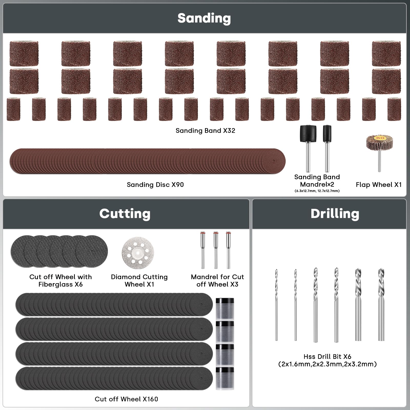 Enventor Kit d'accessoires rotatifs universels pour sculpter, poncer, polir, couper, percer