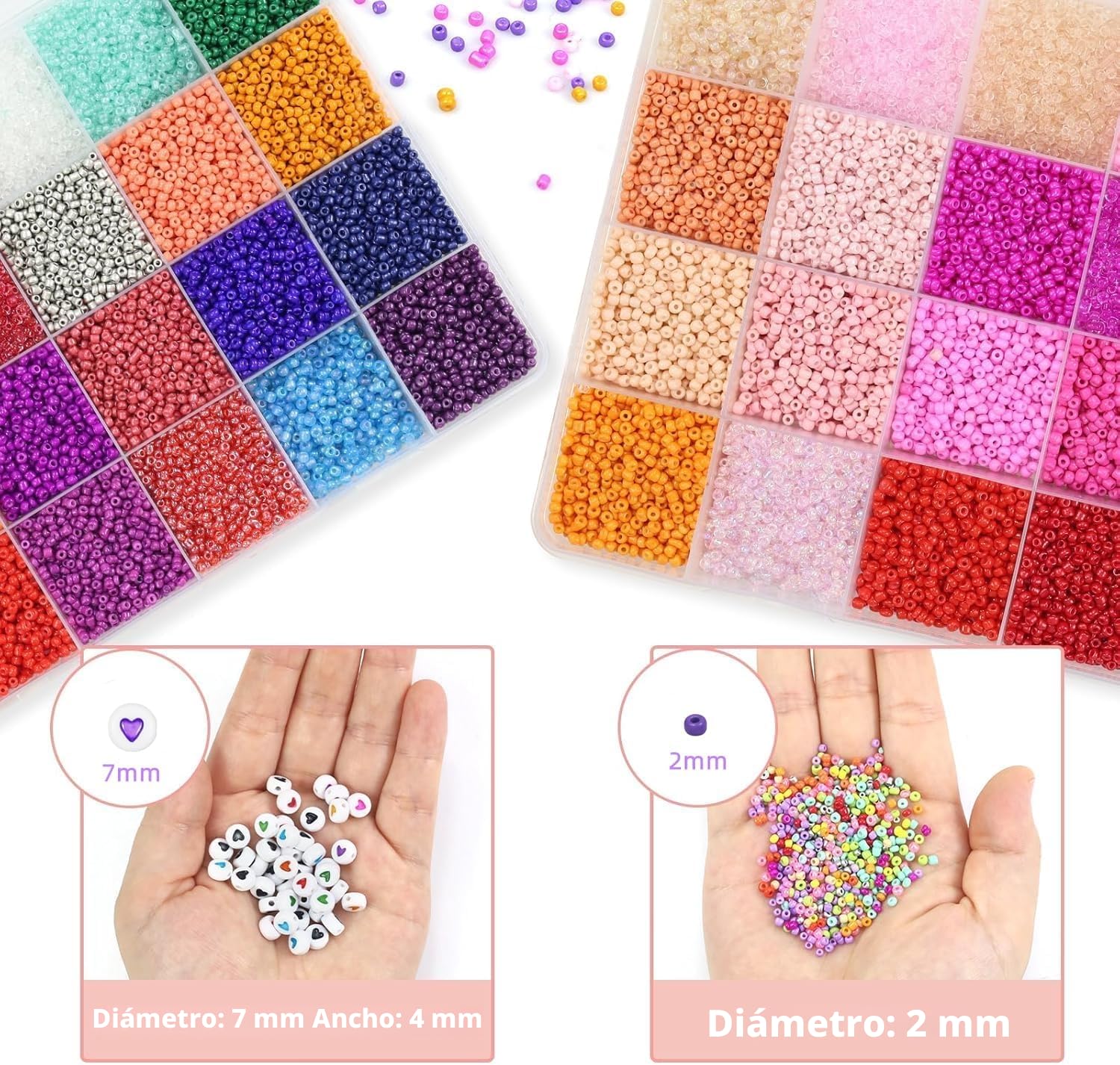 52000PCS Abalorios para Hacer Pulseras de 2 mm, 96 Colores, Ideal para Chicas DIY Pulseras, Collares y Otras Joyas. Viene con Pinzas, Tijeras, así como 2 rollos de Hilo Transparente de 0.5mm.