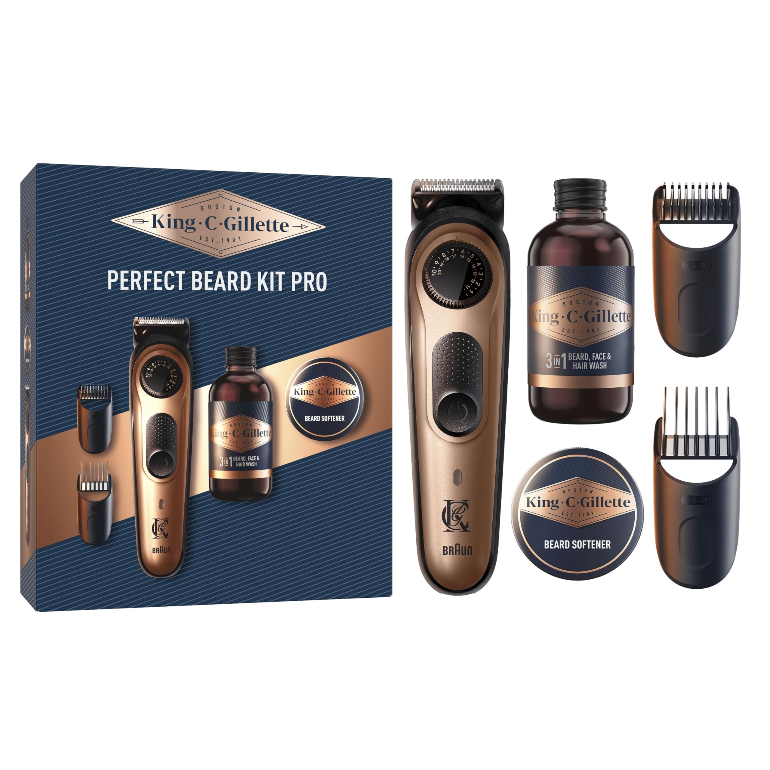 King C. Gillette Beard Trimmer PRO Geschenkset Bartschneider Reiniger Mini-Format 60 ml Balsam 25 ml