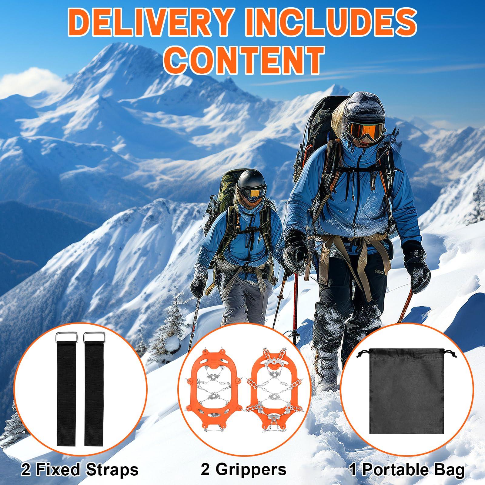 Crampons antidérapants pour Bottes de randonnée Neige Glace Traction 24 Pointes TPE Résistant Froid