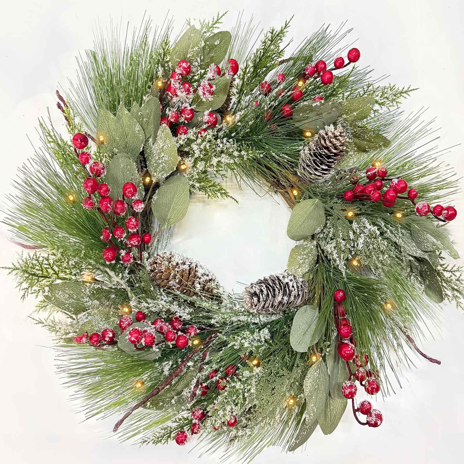 Couronne de Noël pour porte extérieure étanche avec minuteur et baies rouges