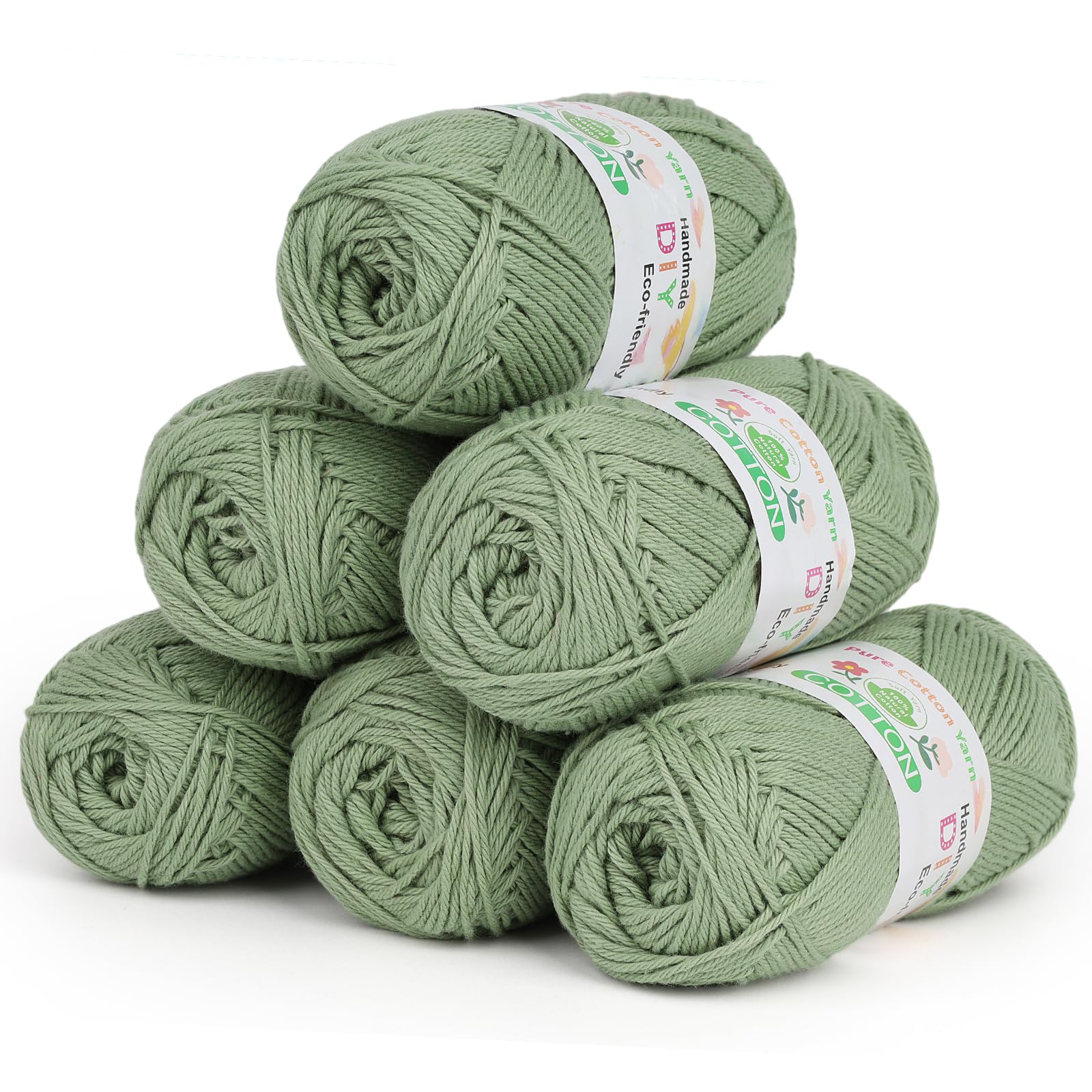 Coopay Wolle zum Häkeln, 100% Baumwolle zum Stricken, 6 x 100g Weiches Häkelgarn Baumwolle zum Häkeln, Babywolle Baumwolle für Pullover, Socken, Babydecke