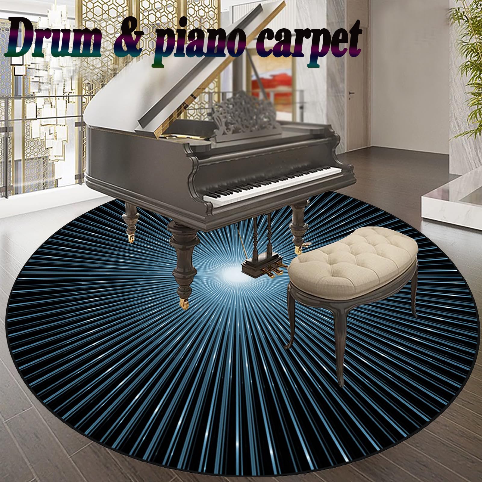 Schlagzeug Teppich Rund Schlagzeugteppich Schallschutz Akustik Teppich Schallschutzmatte Drum Rug Drum Matte Trommelteppich rutschfeste Trommel Teppiche für Bass Drum Snare Jazz Drumteppich 120 cm