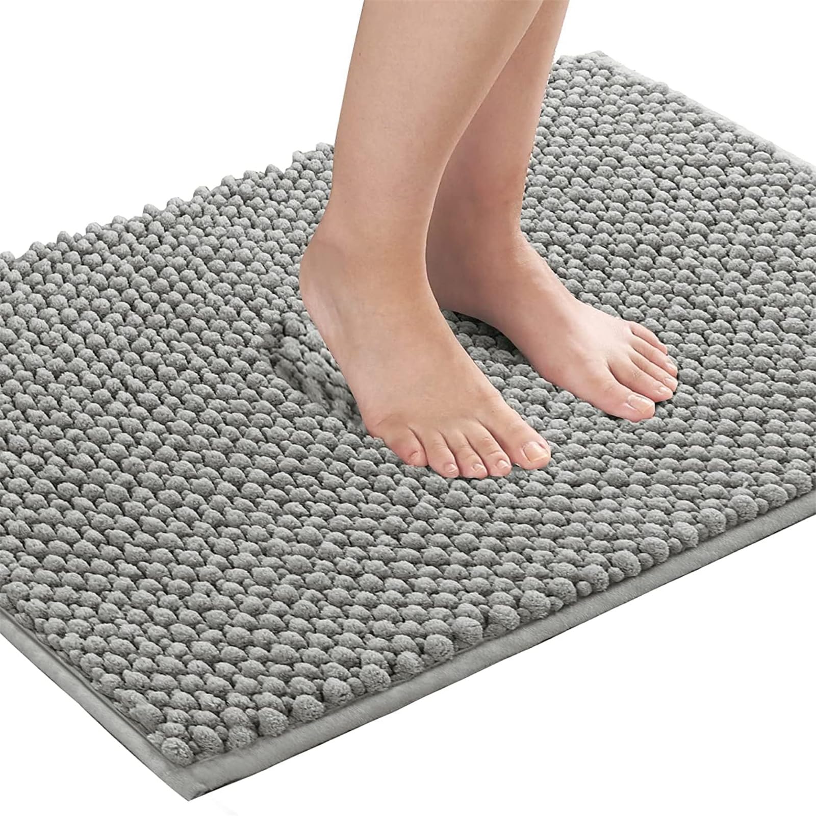 Tappeto Bagno Ciniglia Tappetino da Bagno Alta densità e Assorbente In Microfibra Shaggy Tappeto da Bagno Antiscivolo ad Asciugatura Rapida Lavabile (Grigio Chiaro,150 x 50 cm)