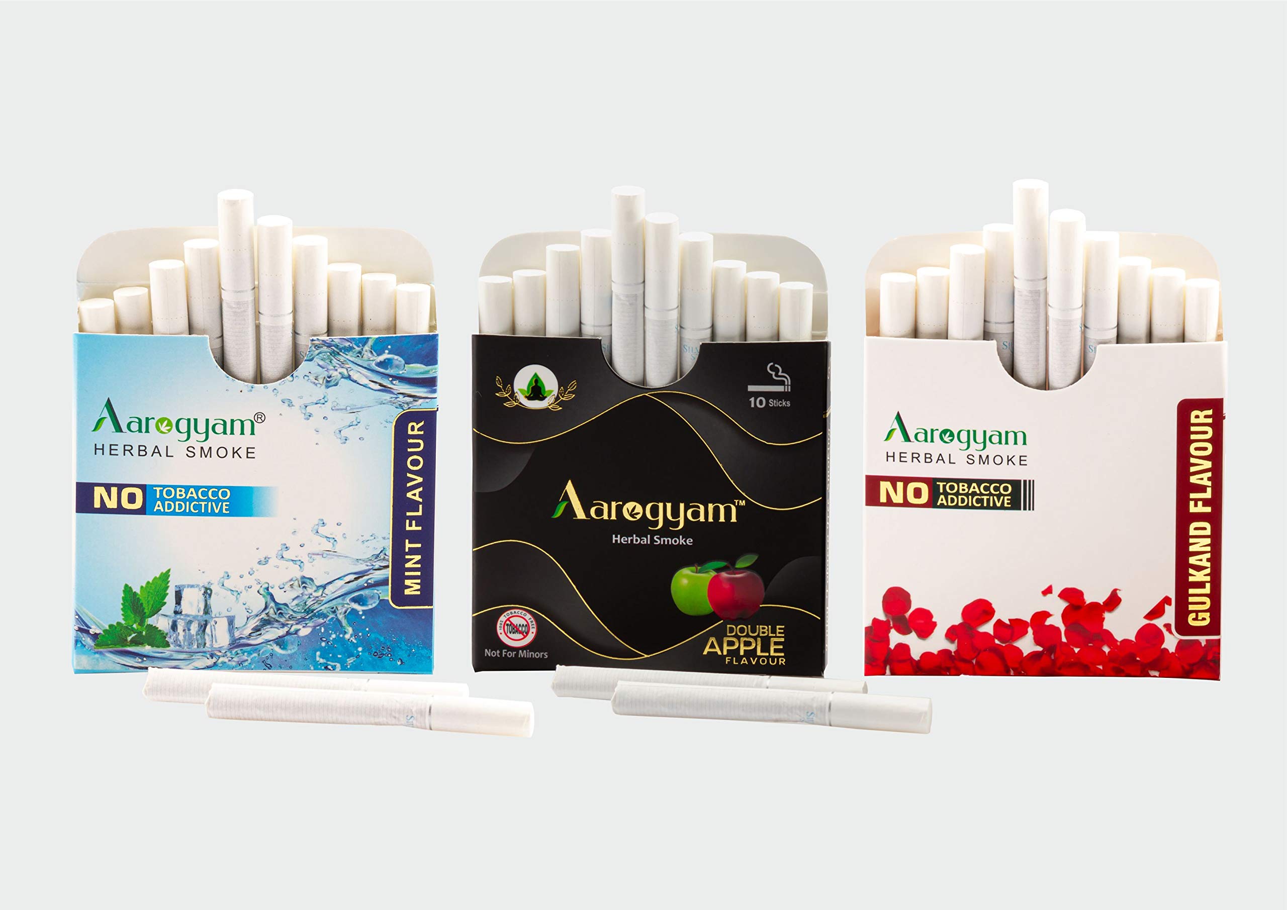 Aarogyam Herbals Tobacco and Nicotine Free Flavor Cigarette for Relieve Stress and Mood Enhance of Smokers - Mint, Double Apple, Gulkand Flavour - Pack of 3 (30 Sticks) (B08VDHH764) Amazon Price History, Amazon Price Tracker