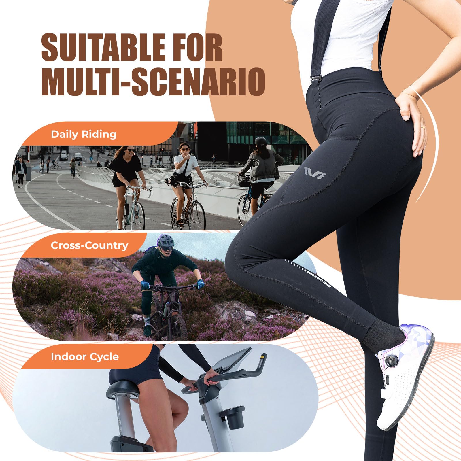 ROCKBROS TVI Culotte Ciclismo Largo para Mujer, Tirantes Ultraligeros Extraíbles Pantalones Bicicleta Montaña y Carretera Acolchado Transpirable con Bolsillo, Ropa Verano