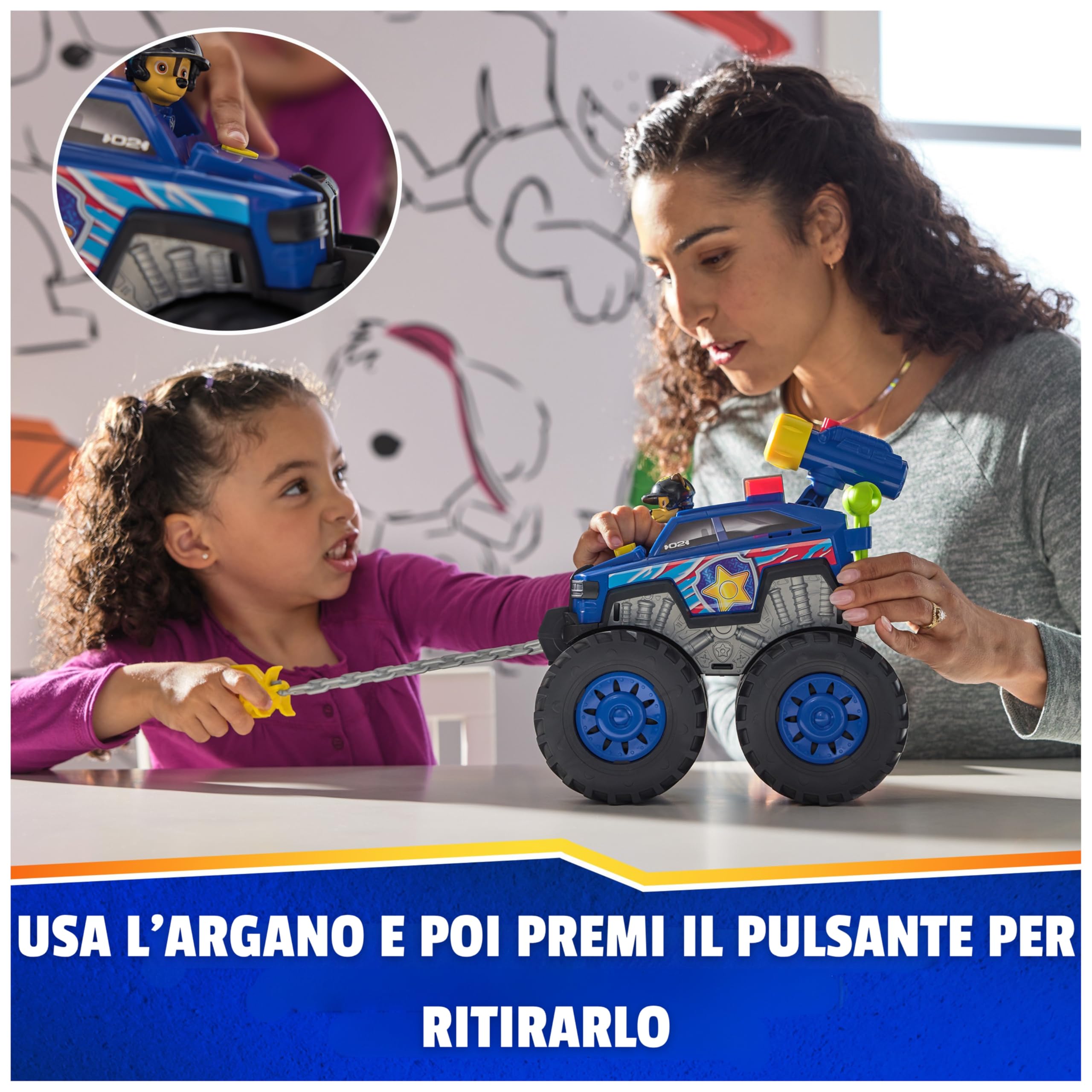 Paw Patrol: Rescue Wheels Chase Deluxe, Veicolo Giocattolo con Propulsore, Argano Motorizzato, Luci e Suoni, Giocattoli per Bambini e Bambine, 3+ Anni