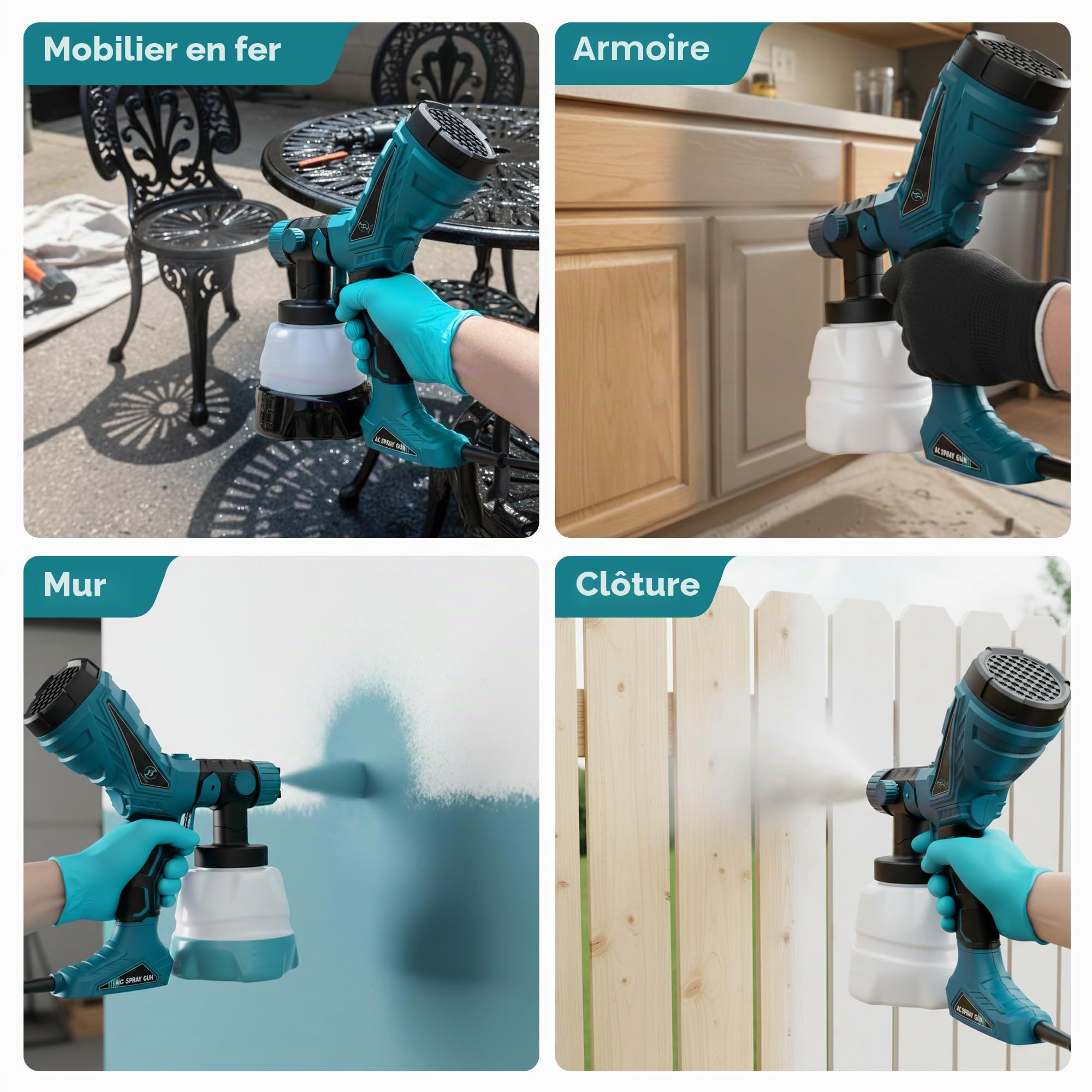 Kit de Pistolet à Peinture Electrique de 600 W, avec Réservoir de 1,2 L, 3 Buses et 3 Modes de Pulvérisation. Convient pour Les Meubles, Les Murs, Les Clôtures et Les Projets de Bricolage.