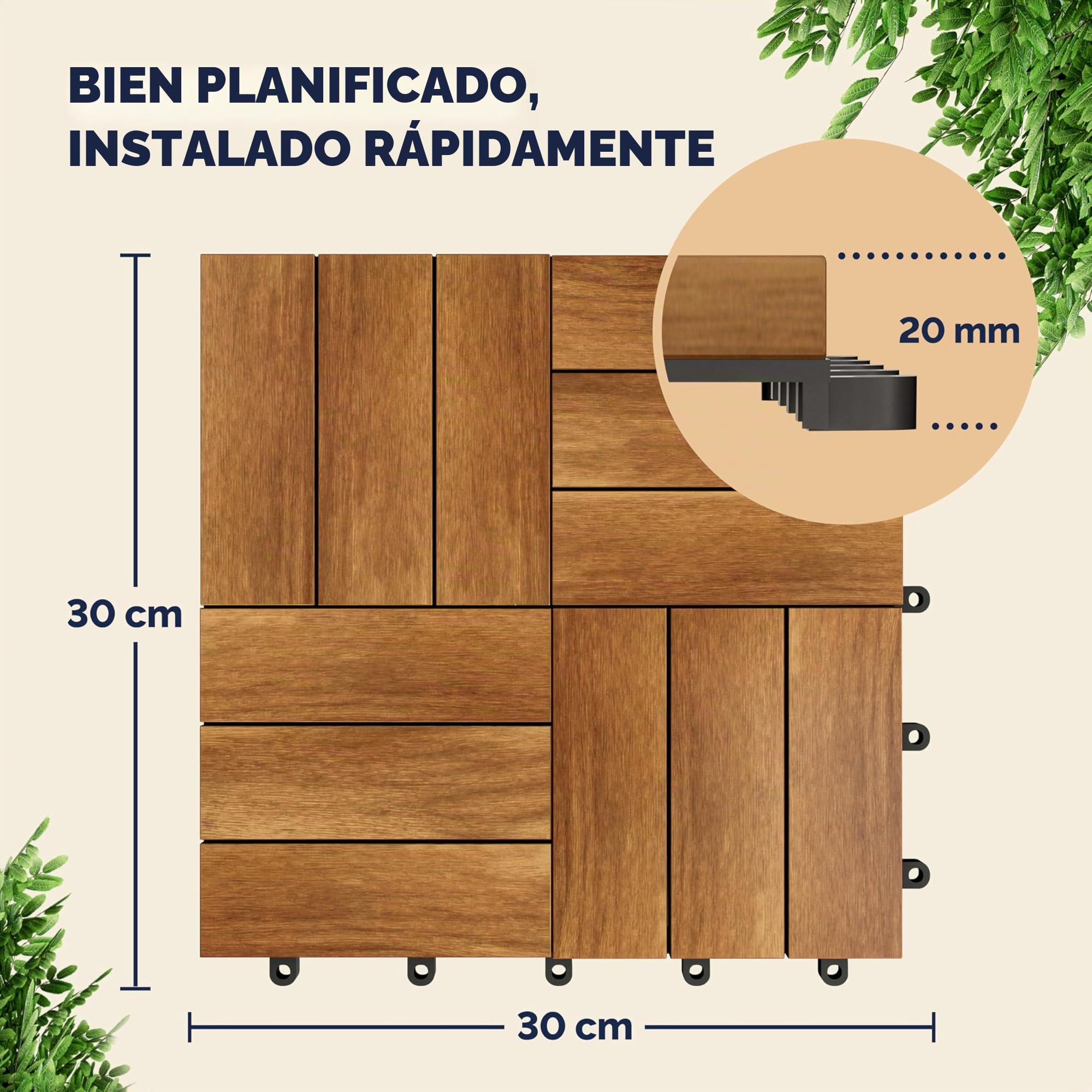Casaria 22x Baldosas de Madera de Acacia Mosaico 30x30cm 2m² Certificado FSC® Losetas Jardín Terraza Balcón