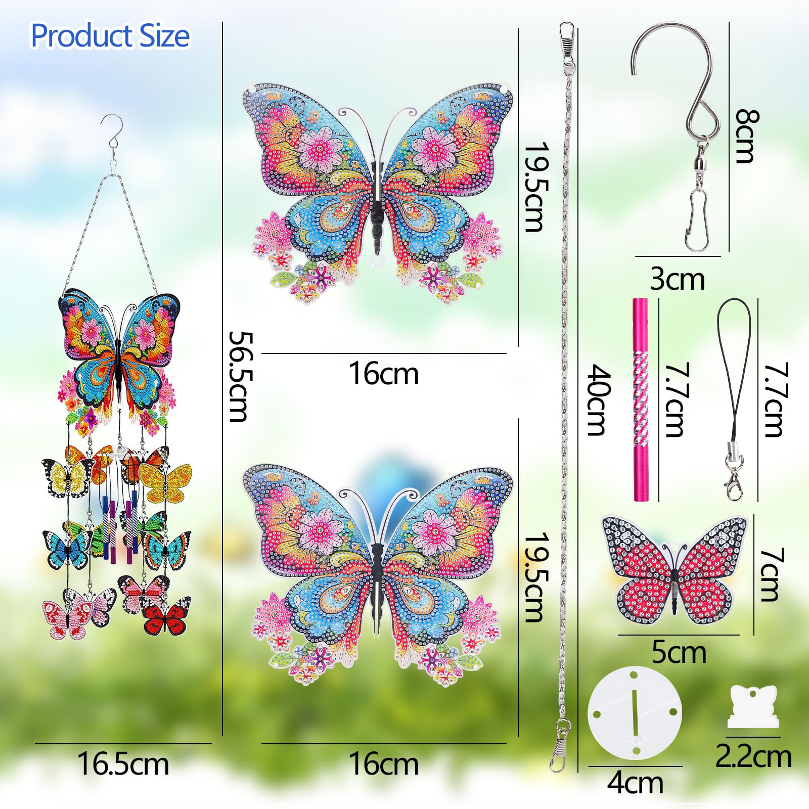 Kit DIY Diamond Painting Carillon à Vent | Déco Brillante Pour Enfants 6-12 Ans - Modèle Papillon