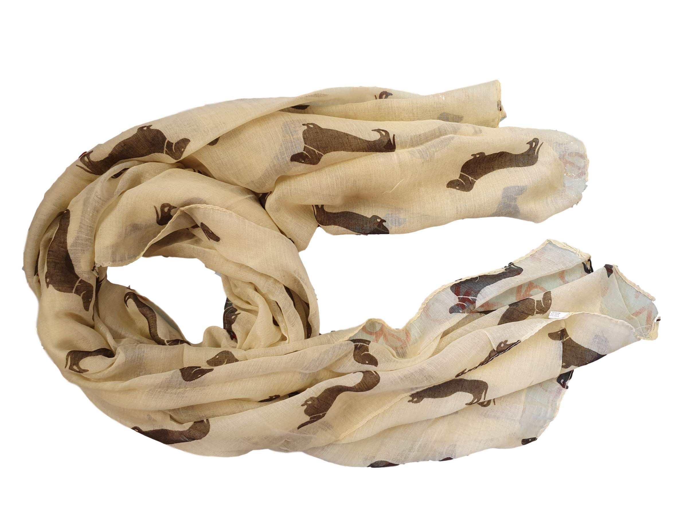 Fat-catz-copy-catz Dachshund Dogs Print Scarf - Large Size - All Seasons Scarf - Small Sausage Dog - Soft Ladies Shawl, Wrap, Sarong (Beige Big dogs sausage scarf)