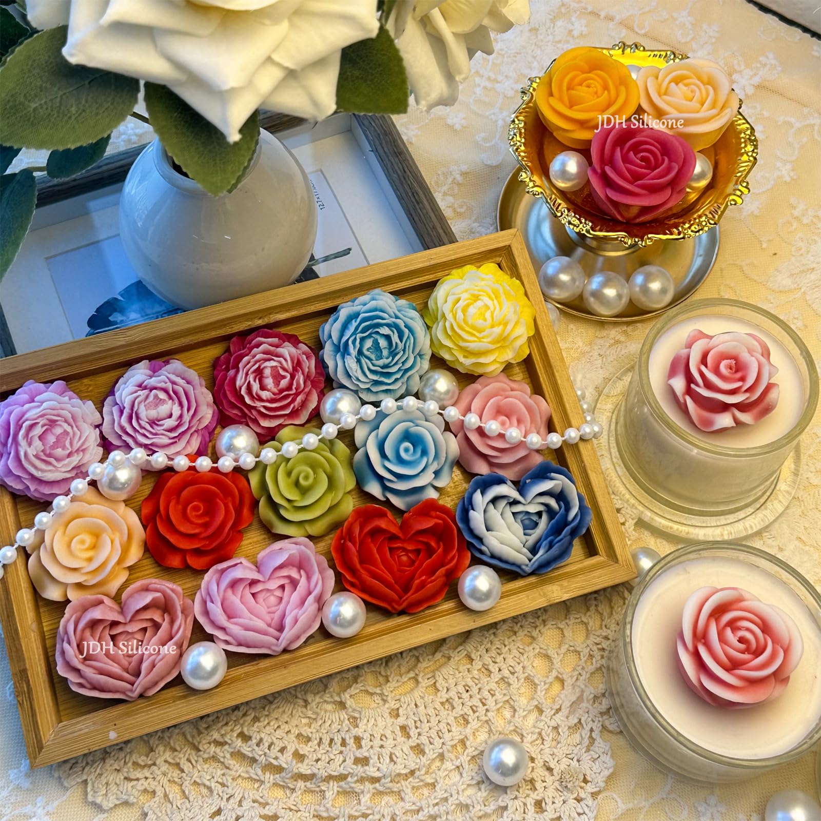 Zestaw silikonowych foremek do świec, 6 sztuk, płatki róży 3D, fondant, formy silikonowe do mydła, świec, ciasta, do czekolady, słodyczy, wypieków, deserów