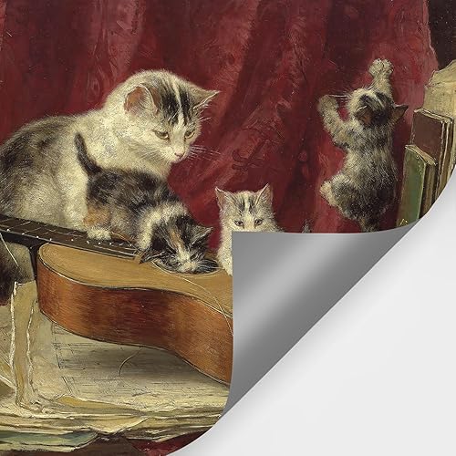 Miniatura 5 de Murales de animales murales de pared de gato, pintura al óleo, 148 pulgadas de ancho x 110 pulgadas de alto, lienzo de guitarra y libro, papel de