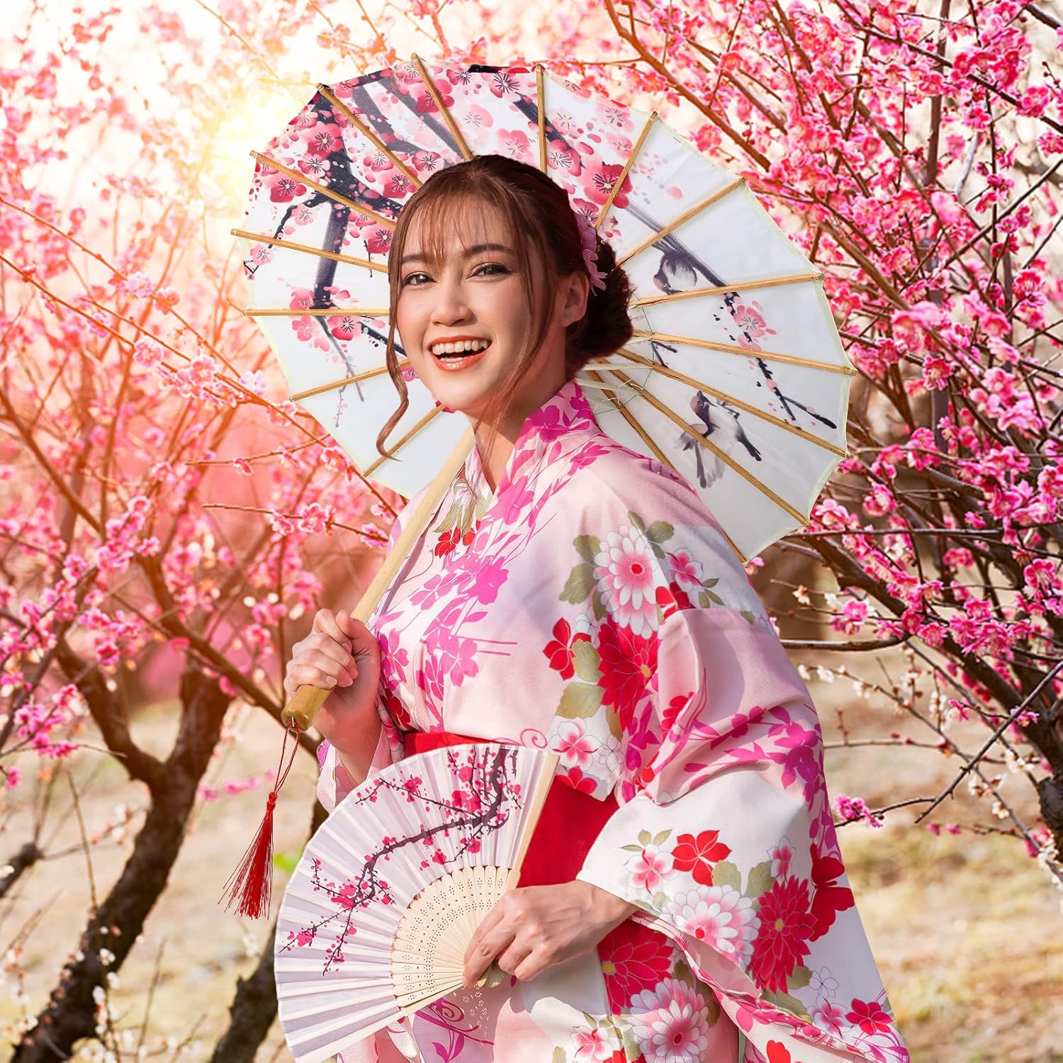 Dunzy 4 Pcs Chinese Handmade Umbrellas 22 x 15 Inch Oiled Paper Classical Plum Blossom Paper Umbrella Parasol Art Dance Japanese Decorations for Wedding Photography Costumes Decoration (Classic)
