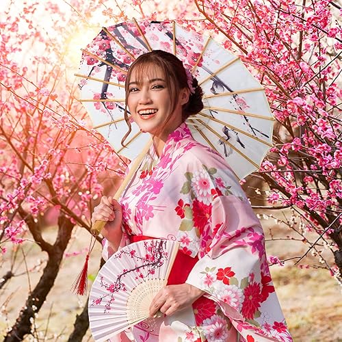 Miniatura 6 de Dunzy Paraguas chino de 27 x 19 pulgadas de papel aceitado paraguas chino clásico flor de ciruelo paraguas paraguas de papel sombrilla danza