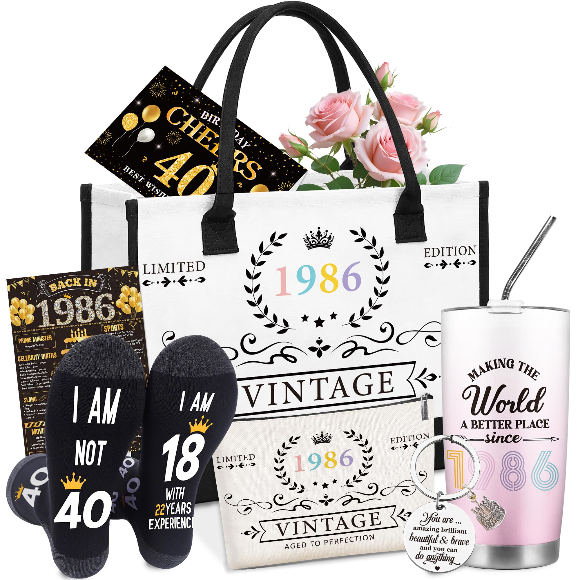 GalaVee 40th Birthday Gifts for 1986 Women, Fabulous 40 Year Old Birthday Gifts, Tote Bag, Keychain, Socks, Card, and Gift Box, Mother’s Day Gift for Her Mom Sister Wife Grandma