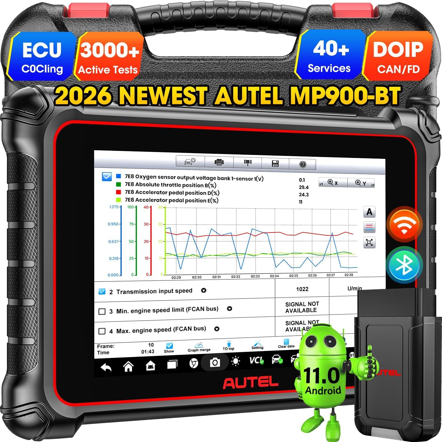 Autel Scanner MaxiPRO MP900BT: 2026 MP900-BT Up of MP900E KIT ECU Coding Diagnostic Tool, New Model of MP808BT PRO MP808S DS808 MS906BT MS906, 3000+ Test, DoIP CANFD, VIN/License Scan, 40+ Reset, OS11