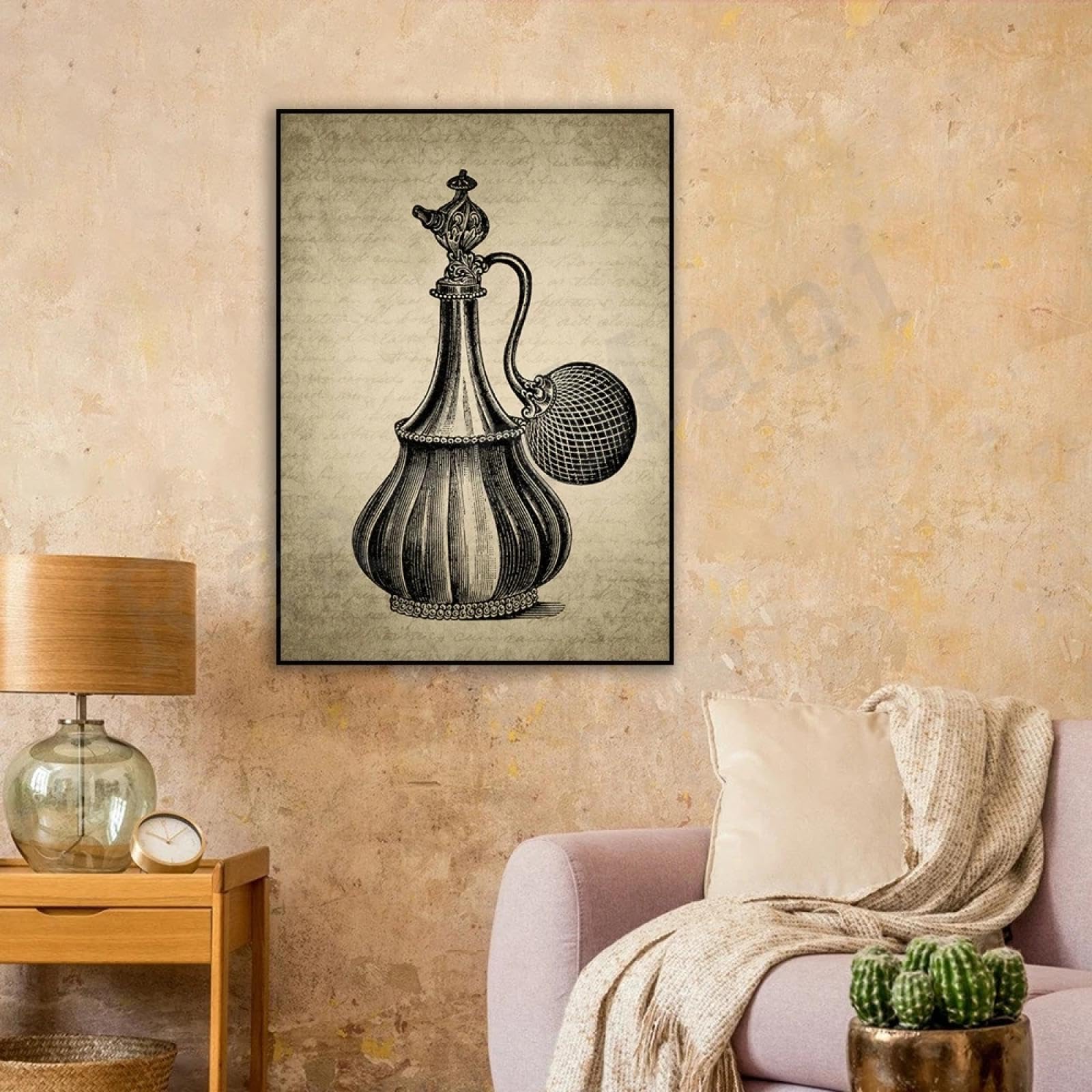 BMGKYAGL Klasyczny obraz vintage atomizer nadruk, sztuka ścienna vintage plakat nowoczesny styl wystrój domu 40 x 60 cm rama