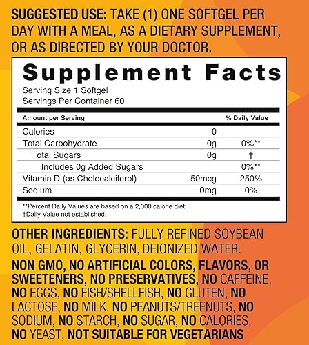 Miniatura 2 de Basic Brands Happy Sunshine Vitamina D3, 2000IU, 60 unidades (paquete de 2)