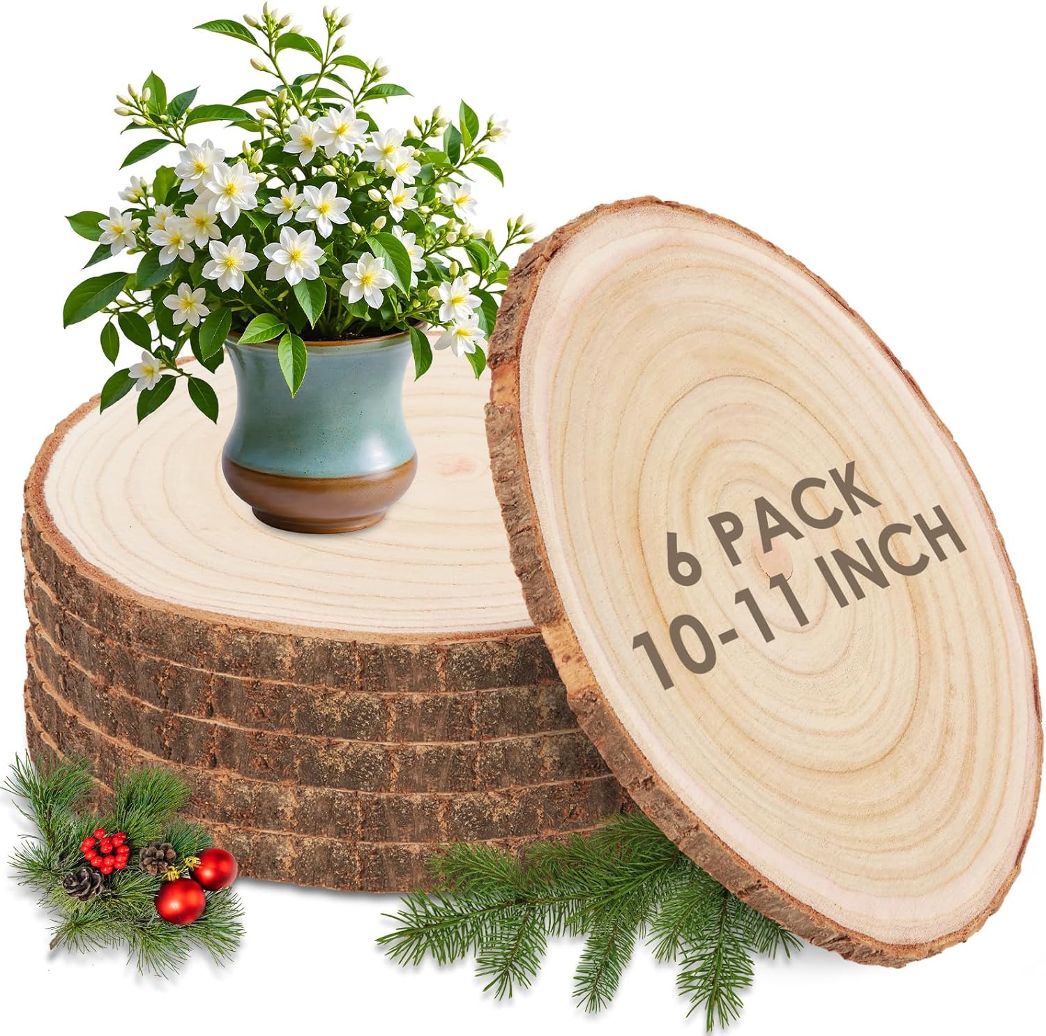 6 Pack 10-12 Inch Unfinished Wood Slices for Centerpieces, Large Wood Centerpieces for Tables, Rustic Wood Rounds for Centerpieces, Wood Circles Wood Slabs for Crafts, DIY and Wedding Decor