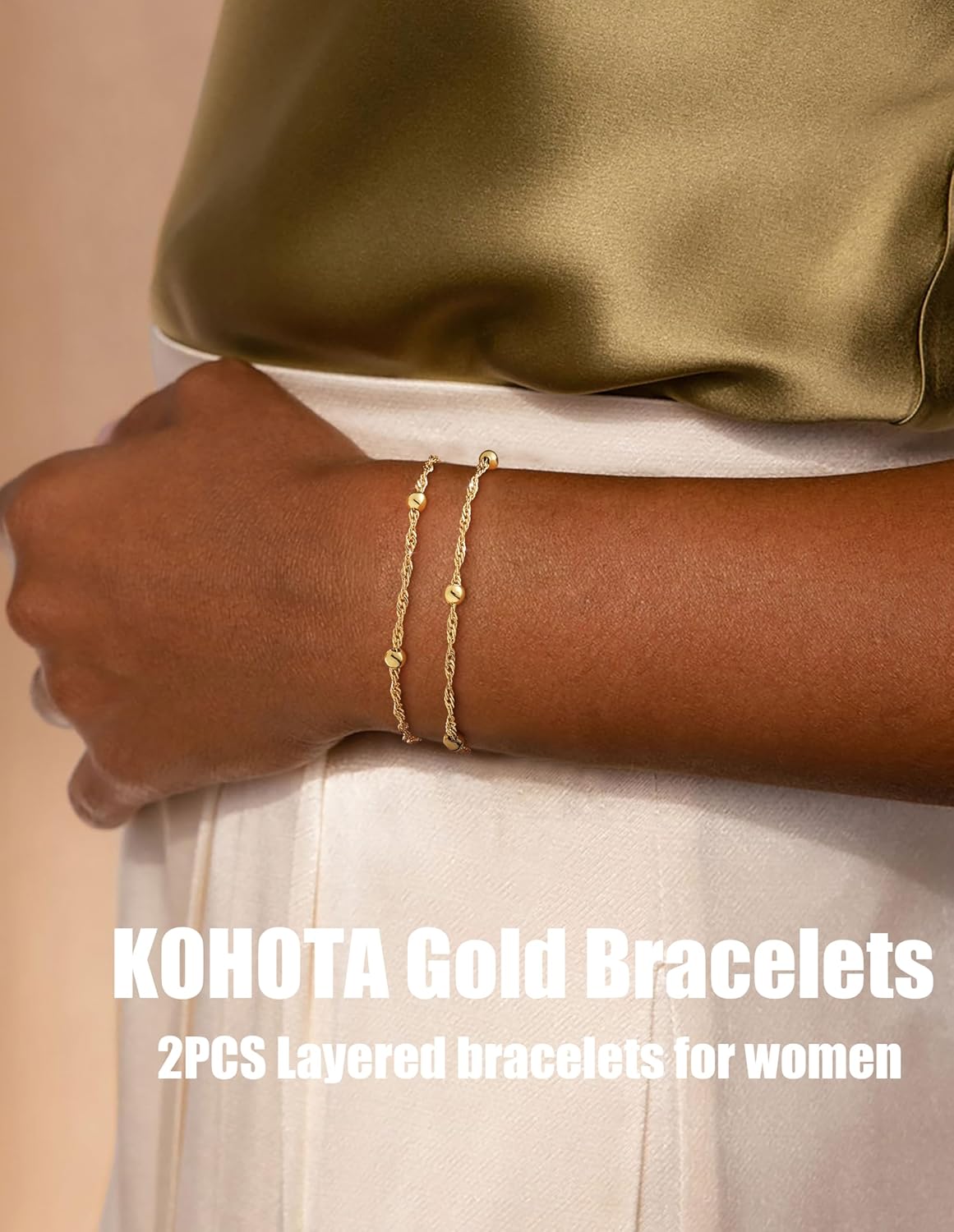 KOHOTA Valentines Day Gifts Silver Gold Bracelets for Women Trendy 14K Gold Plated Bracelet for Women Non Tarnish Dainty Stackable Heart Pearl Knot Beaded Bracelets Stack Set Charm Mothers Day Jewelry - Image 5