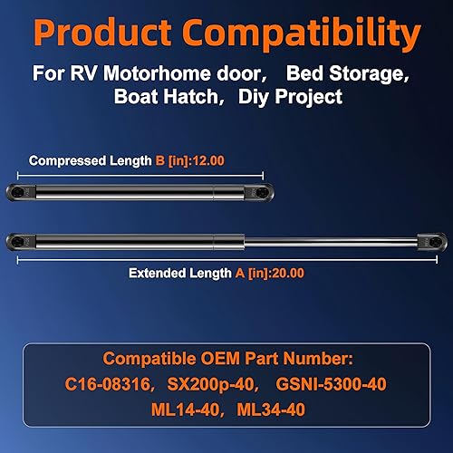 Miniatura 34 de Cantidad (2) SX172P10 soporte de elevación de amortiguador de gas de 17 pulgadas, 10 lb/44N, para tapa de caja de herramientas, puerta