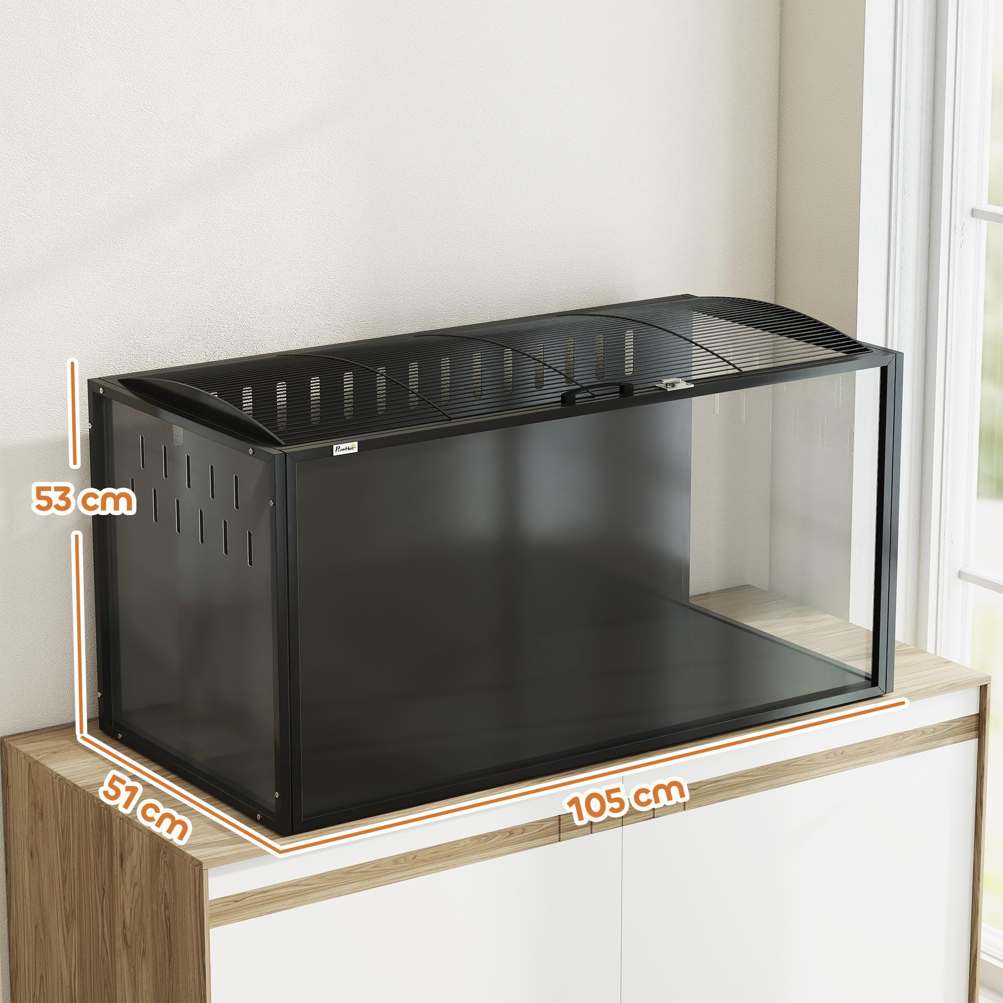 PawHut Jaula para Hámster Grande, 105x51x53 cm, Casa para Roedores Pequeños con Tapa Ventilada Abatible, Marco Metálico, Paneles Transparentes de Acrílico, Resistente a Mordiscos, Ratas, Jerbos, Negro