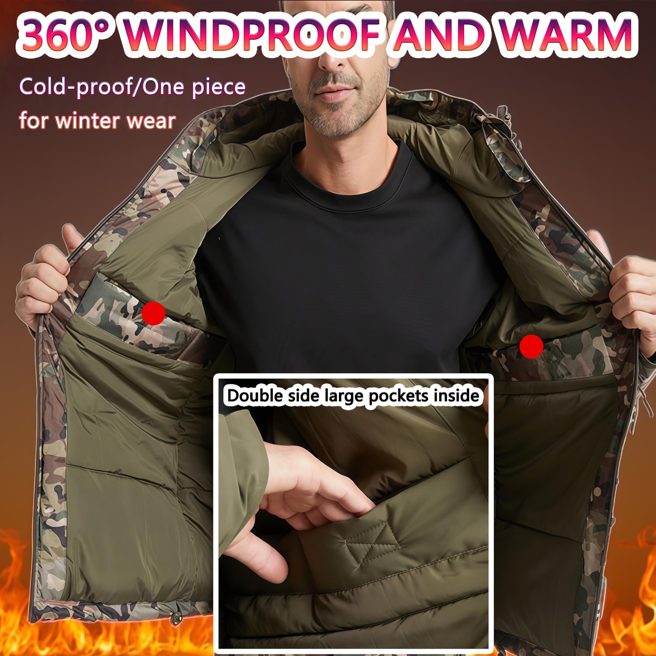 Conjunto de traje de caza impermeable para hombre, chaqueta y pantalones gruesos para entrenamiento de invierno al aire libre