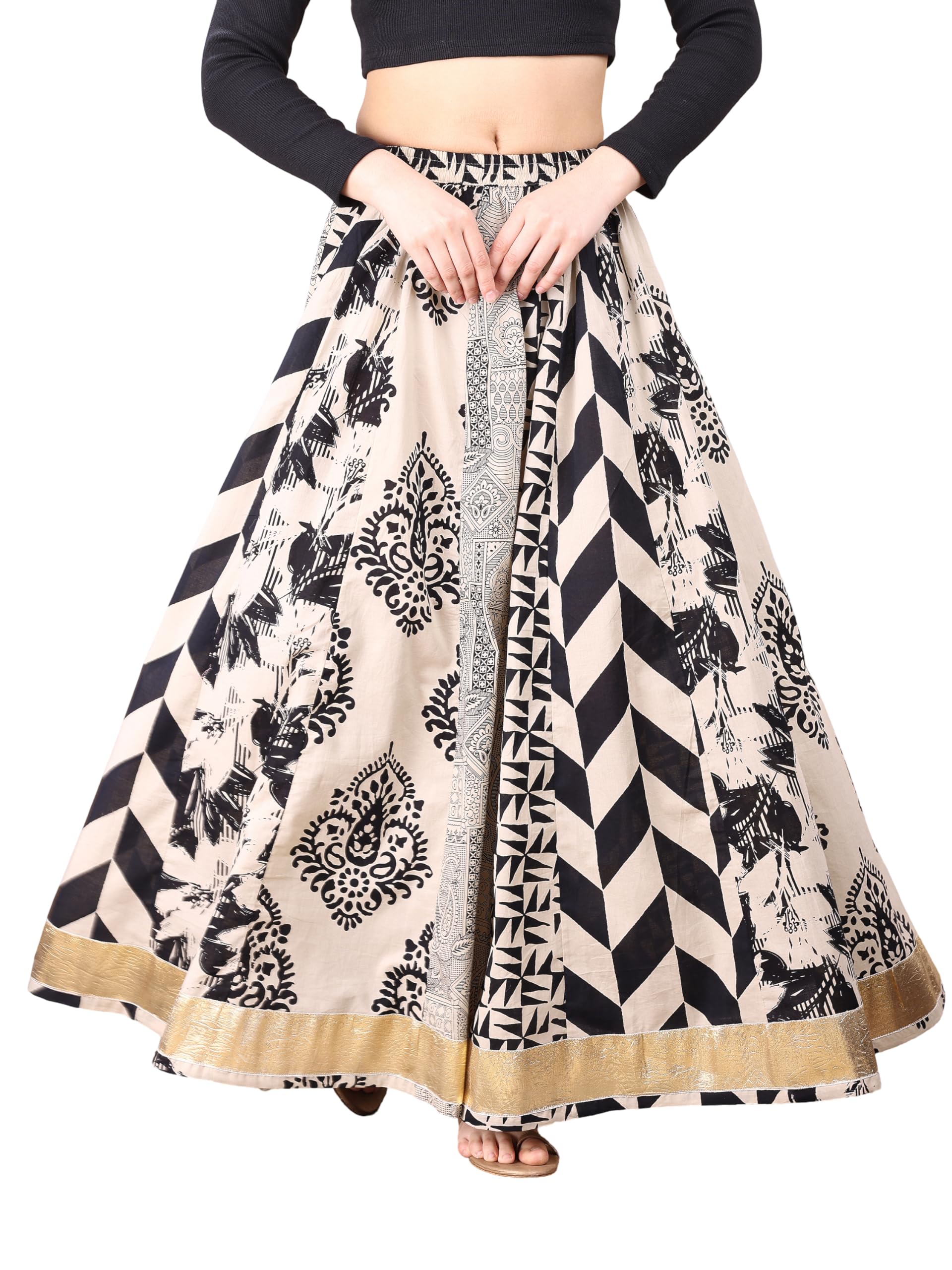 womanista Women's White Color Cotton Printed Kali Skirt(Skirt_02_M)-picture-8
