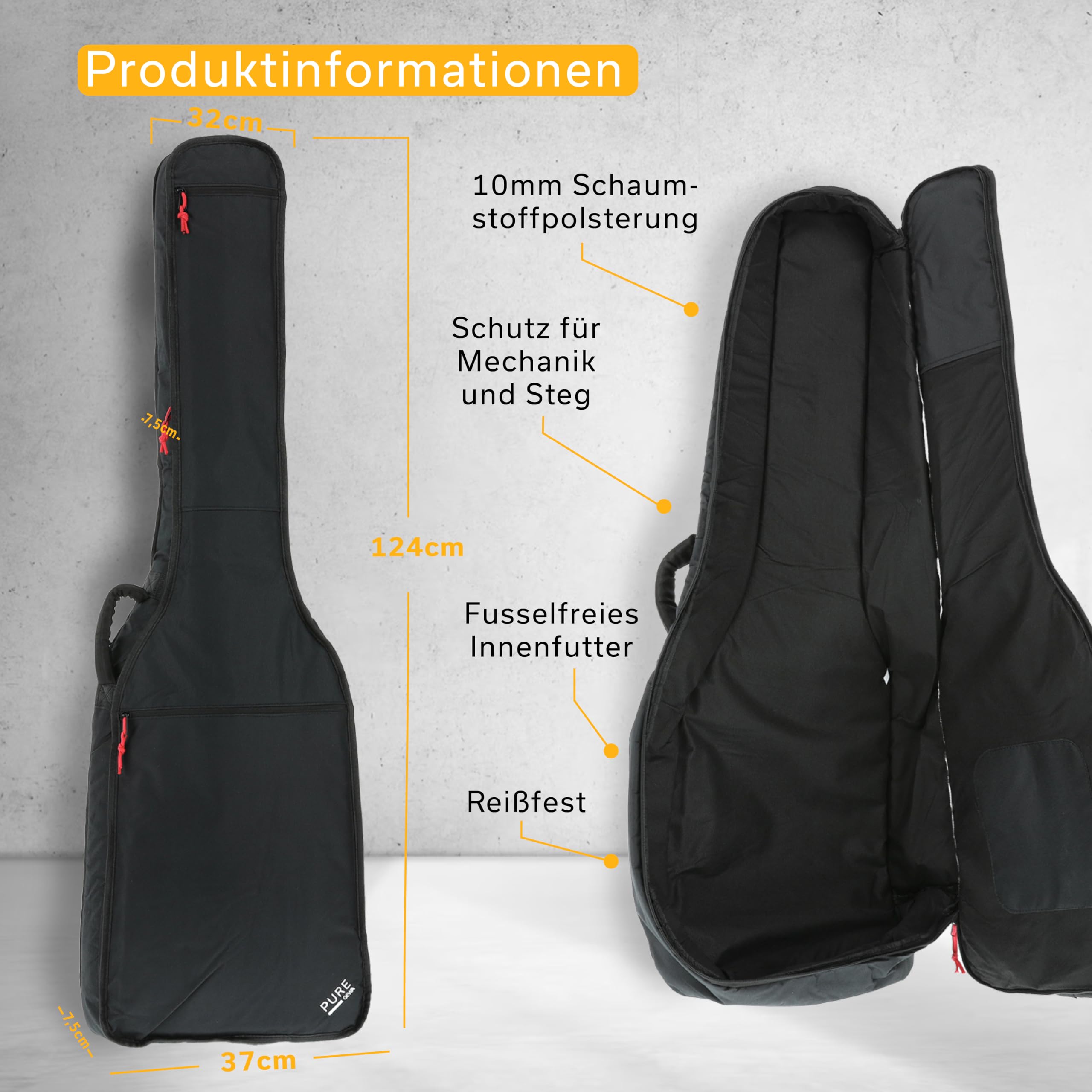 GEWA Pure Housse de Guitare électrique Basse, Rembourrage de 10mm, poignée Souple, Poche à partitions, Bretelles de Sac à Dos
