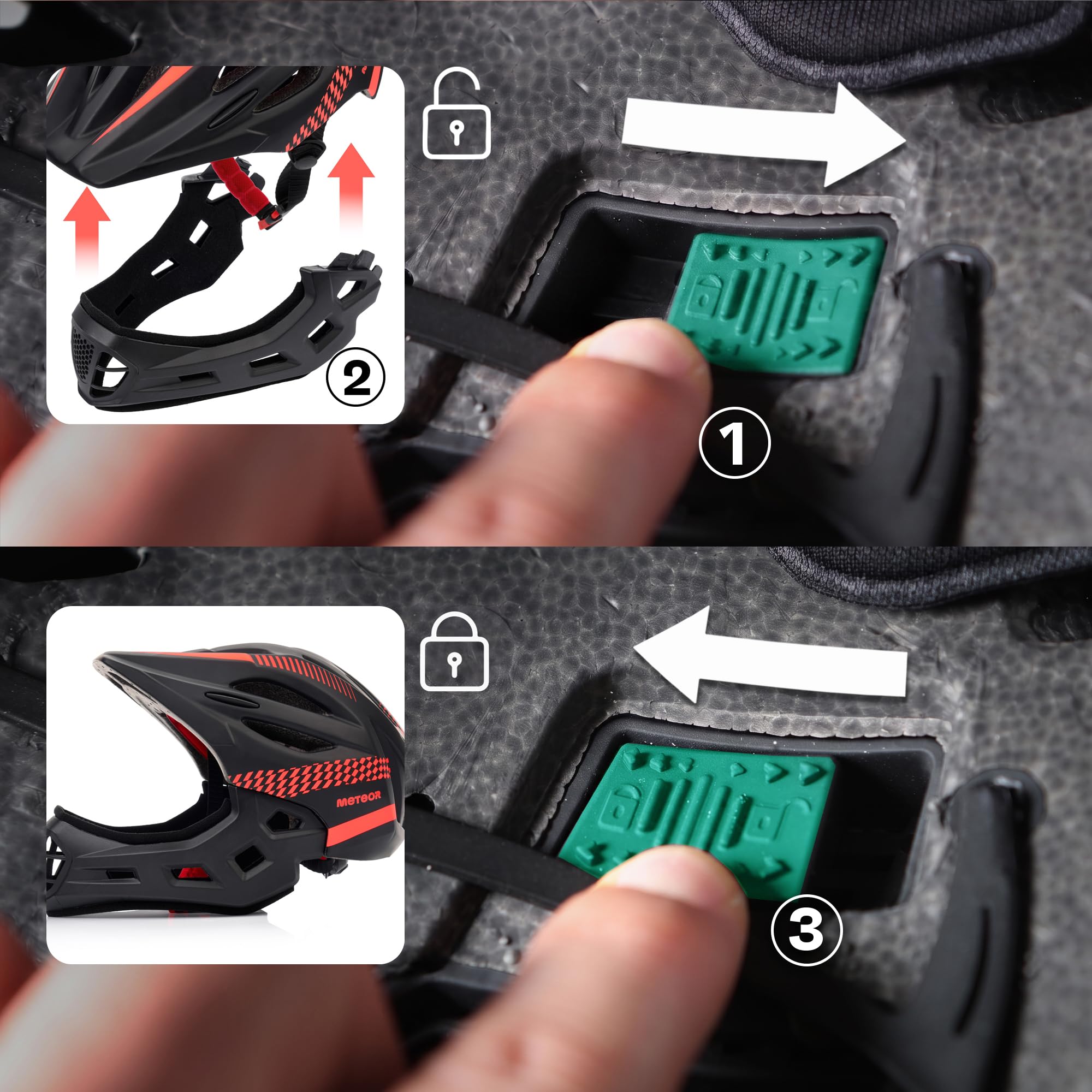 meteor Casco integrale bambino adulto bici MTB 2 in 1 mentoniera removibile | Casco integrale bambino e adulto, 2 in 1 con mentoniera removibile - da 3 anni, EN 1078, leggero - taglie S M L
