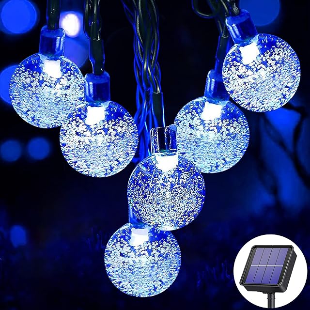 Augone Solar String Lights Outdoor Waterproof, 50LED 23ft 8 Modes Solar Fairy Lights Outside/Inside Lighting for Garden, Trees, Patio, Christmas, Weddings, Parties (Blue)