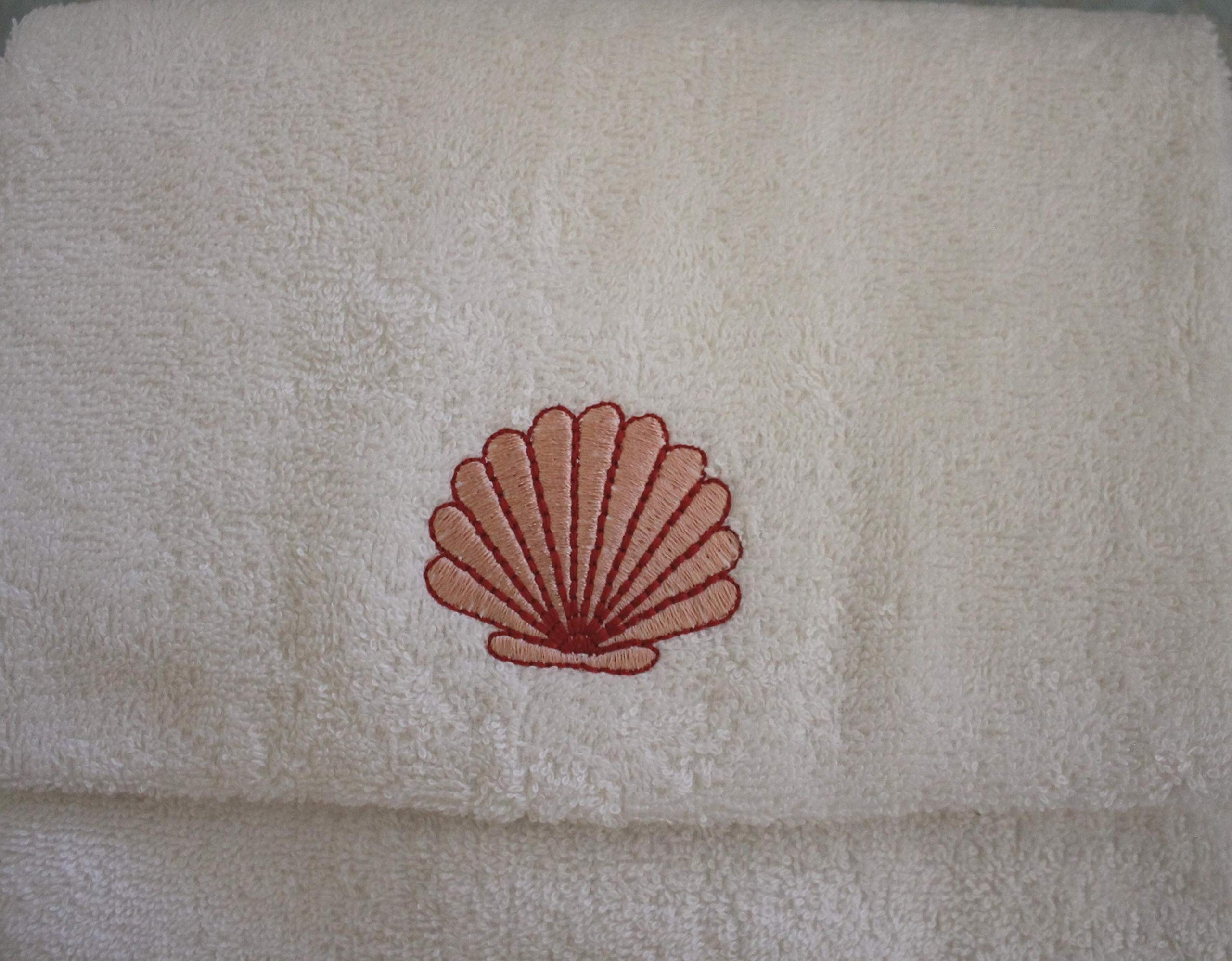 RICAMI FIORENTINI BALDI Coppia Spugna con Ricamo Conchiglie Cotone 100% Made in Italy (Rosso)