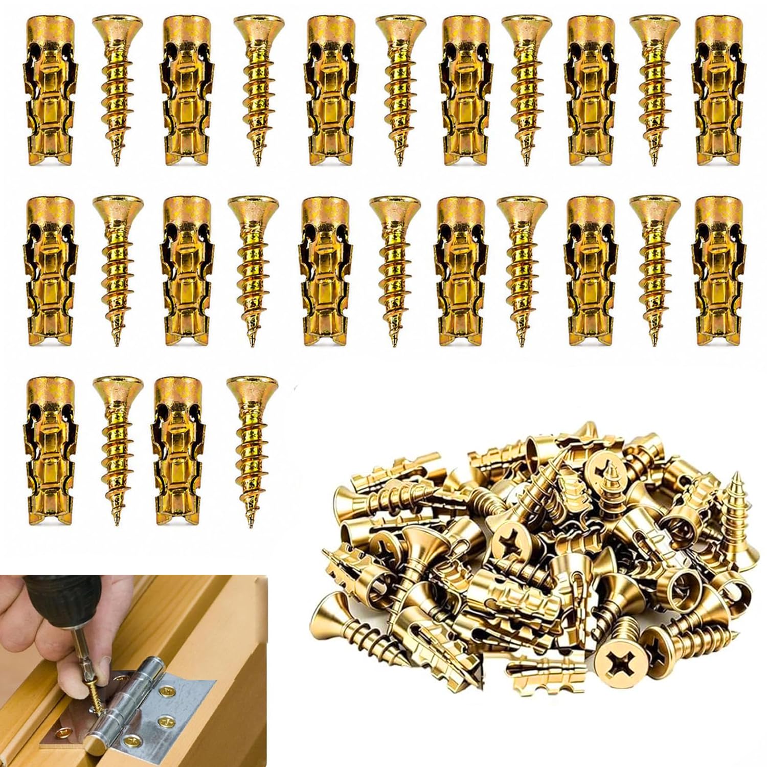 100PCS 6×14mm Short Expansion Screw Set, Cabinet Hinge Repair Expansion Screw Set, Heavy Duty Anchors and Screws for Cabinet Hinge Repair & Stripped Thread Repair